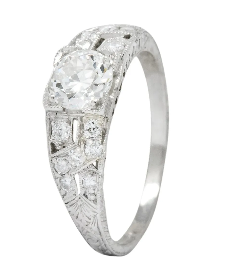 Edwardian 1.00 CTW Diamond Platinum Engagement Ring GIA