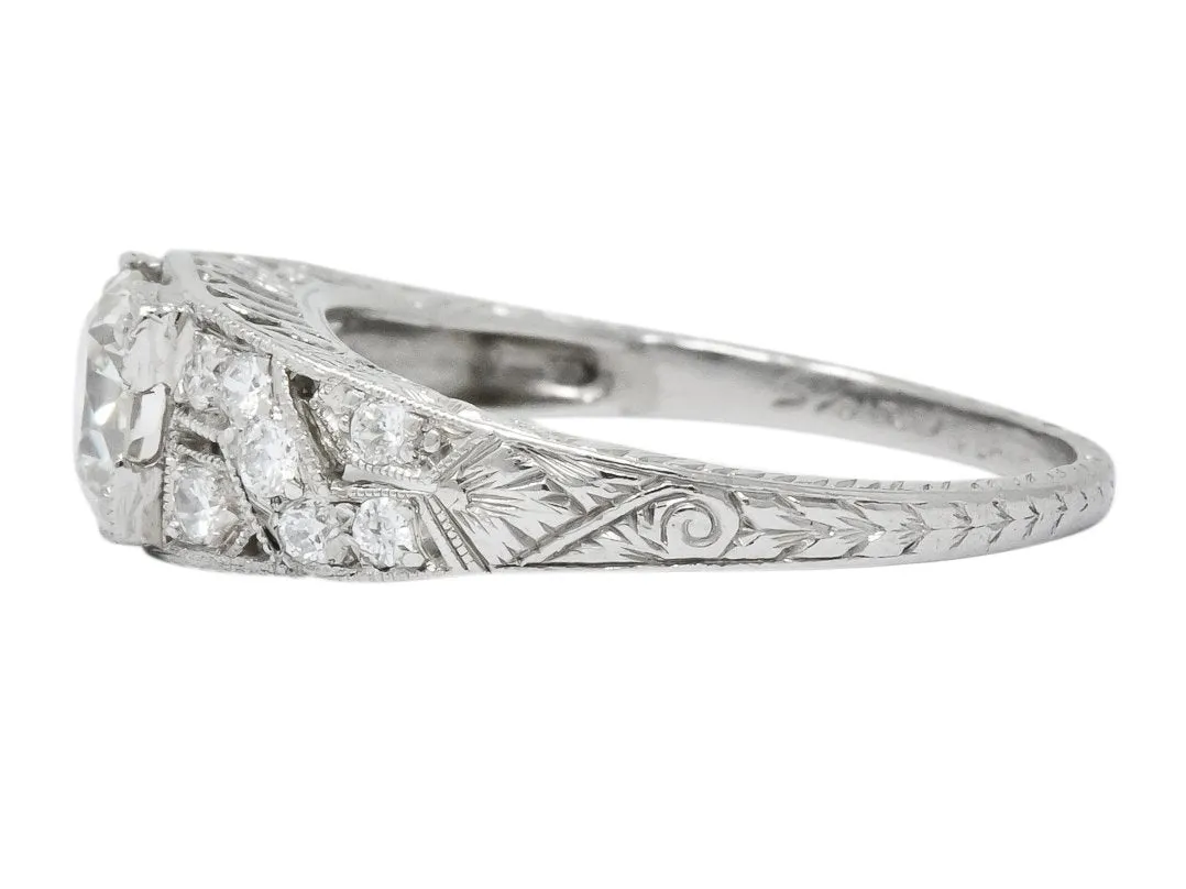Edwardian 1.00 CTW Diamond Platinum Engagement Ring GIA