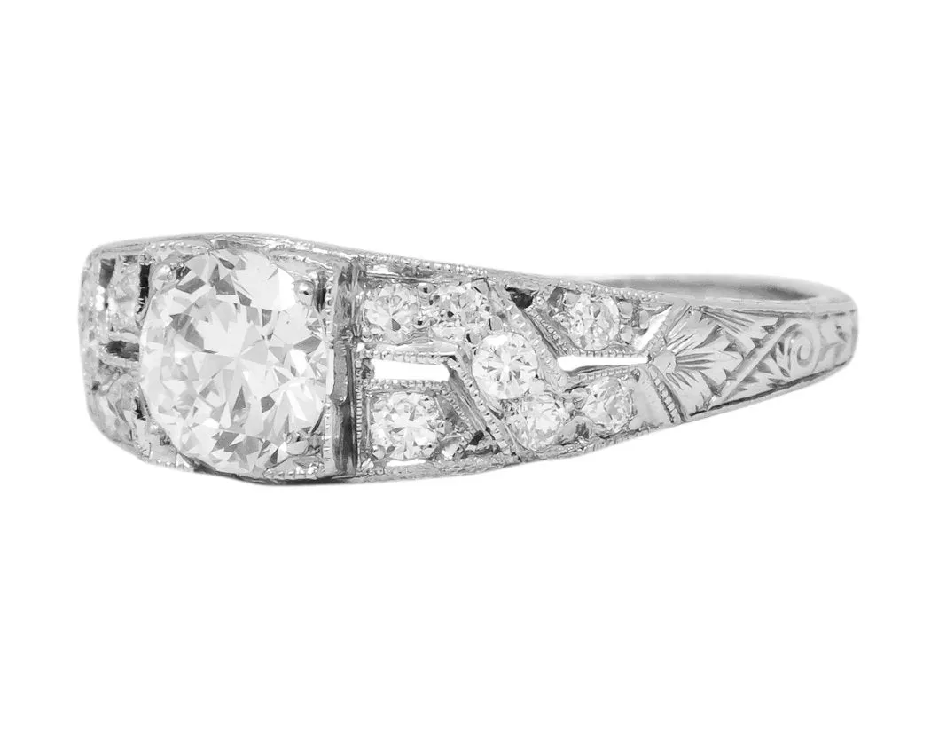 Edwardian 1.00 CTW Diamond Platinum Engagement Ring GIA