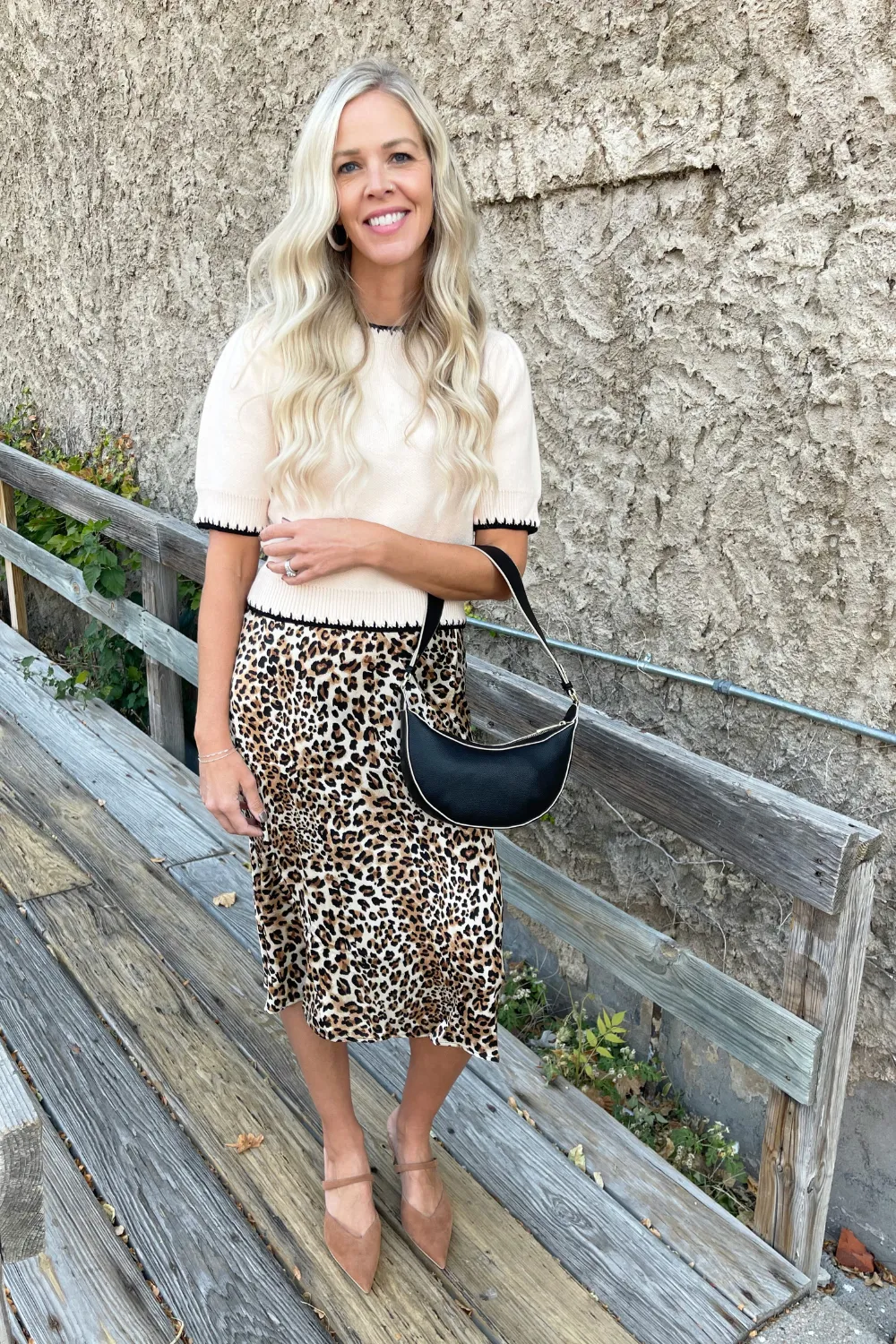 Elastic Waist Leopard Midi Skirt