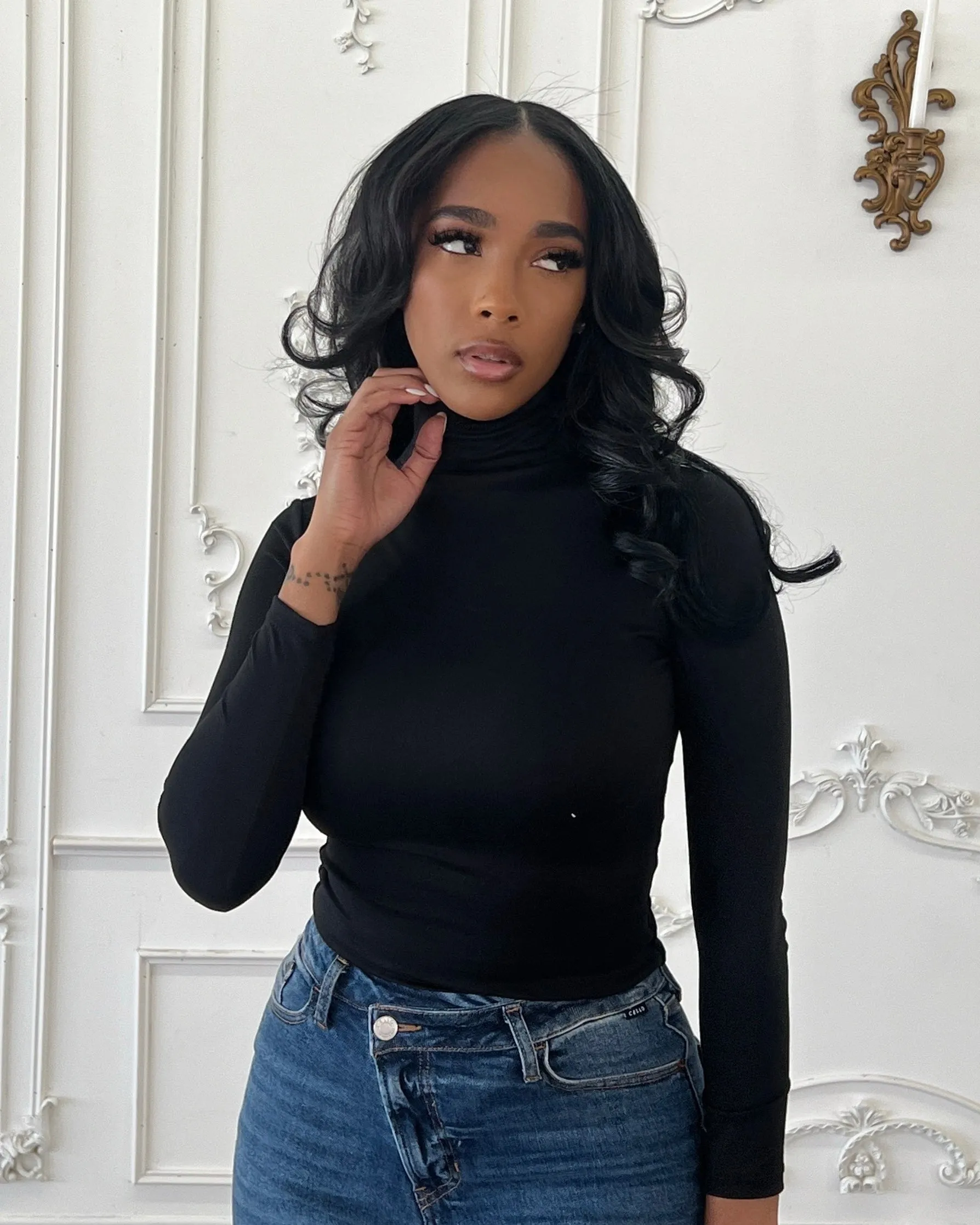 Elevated BAESICS : High Neck Top : (Black)