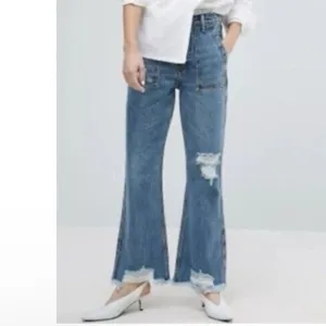 Evidnt Saint-Denis Flare Jeans Size 27 - NWT Distressed Wide Leg