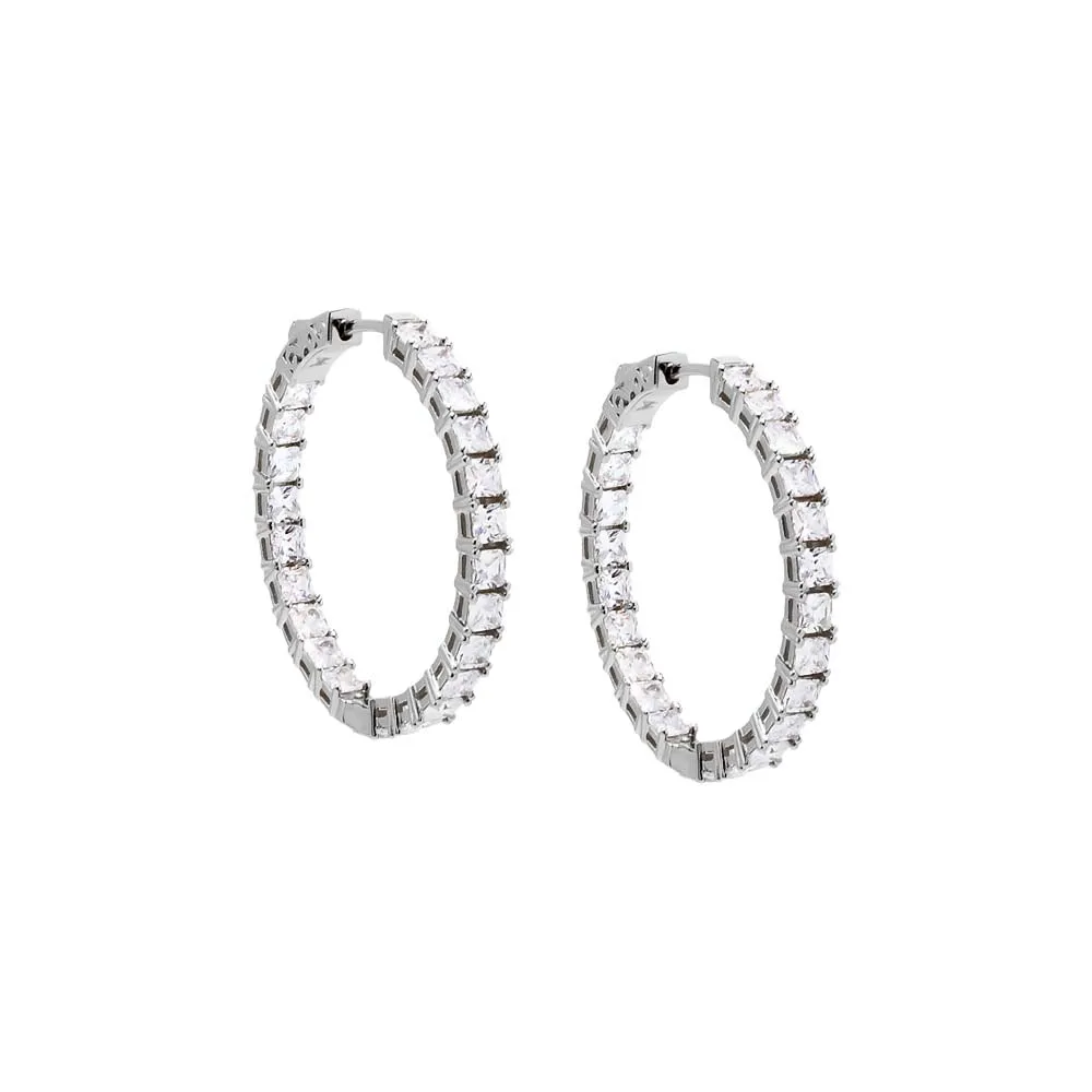 Fancy CZ Princess Cut Hoop Earring