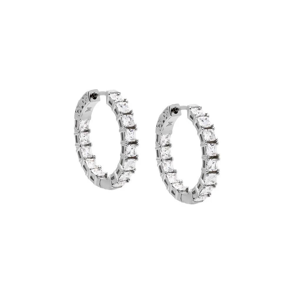 Fancy CZ Princess Cut Hoop Earring
