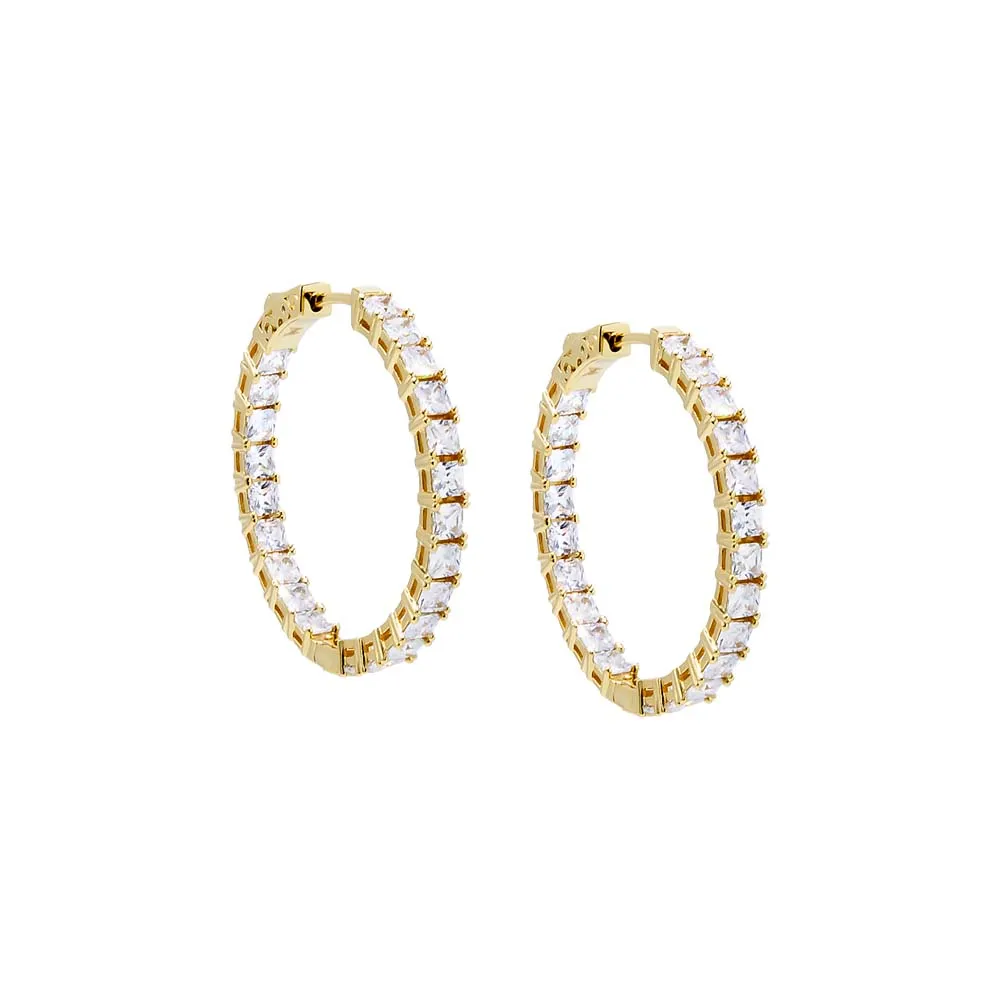 Fancy CZ Princess Cut Hoop Earring