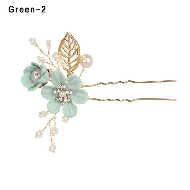 Fashion Luxury  Blue Flower Hair Combs Headdress Prom Bridal Wedding Hair Accessories Gold Leaves Hair Jewelry Hair Pins