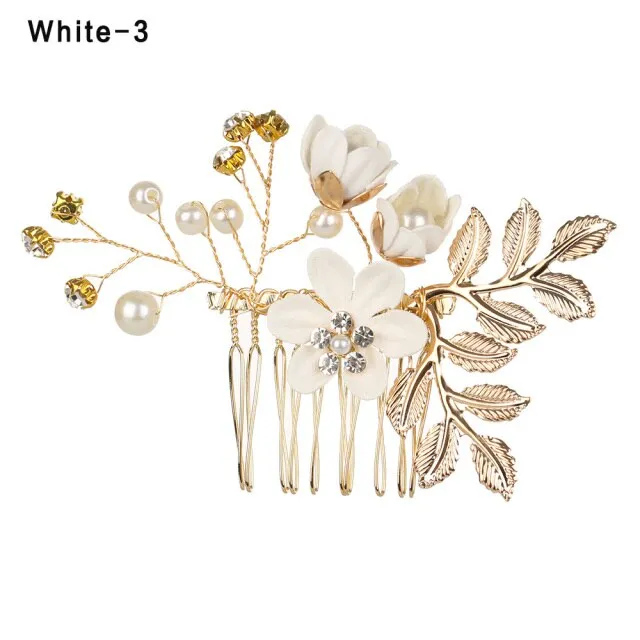 Fashion Luxury  Blue Flower Hair Combs Headdress Prom Bridal Wedding Hair Accessories Gold Leaves Hair Jewelry Hair Pins