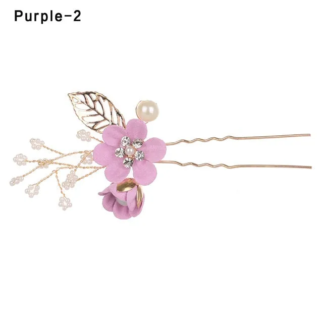 Fashion Luxury  Blue Flower Hair Combs Headdress Prom Bridal Wedding Hair Accessories Gold Leaves Hair Jewelry Hair Pins