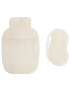 FAUX FUR HOT WATER BOTTLE AND EYE MASK SET-BUTTERMILK