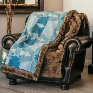 Faux Wolf Fur Blanket with Button Straps and Storage Pocket, 54 Inches x 64 Inches