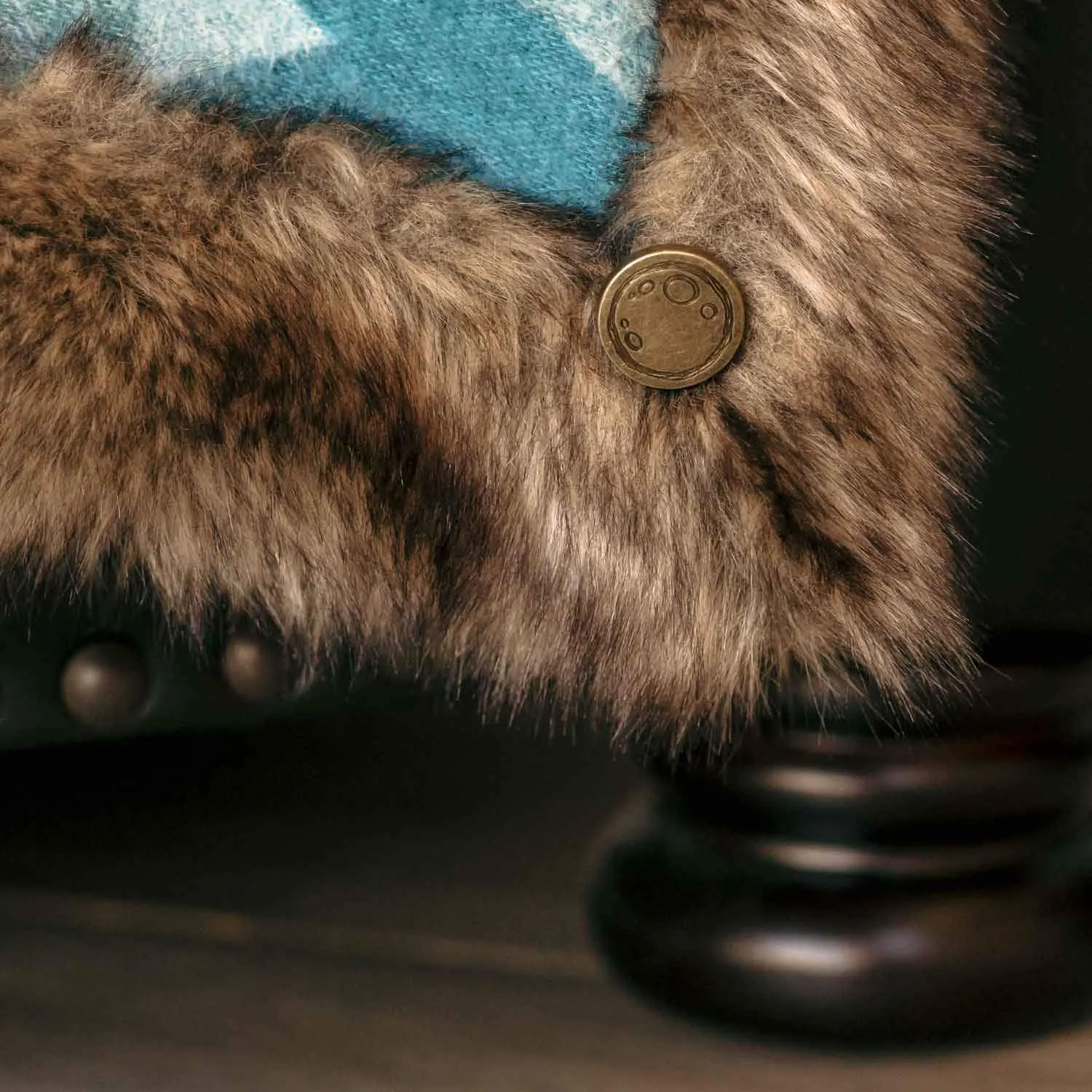 Faux Wolf Fur Blanket with Button Straps and Storage Pocket, 54 Inches x 64 Inches