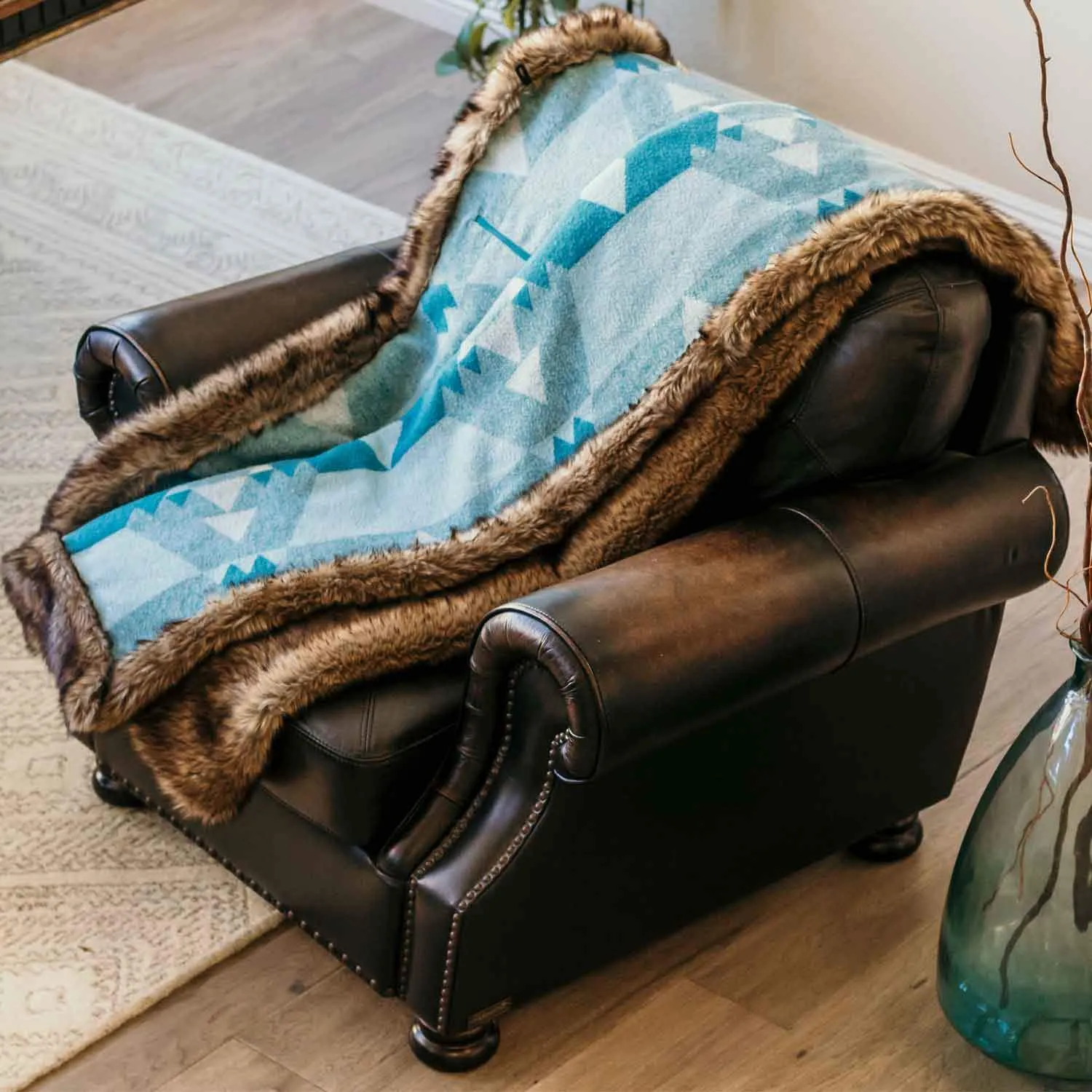 Faux Wolf Fur Blanket with Button Straps and Storage Pocket, 54 Inches x 64 Inches