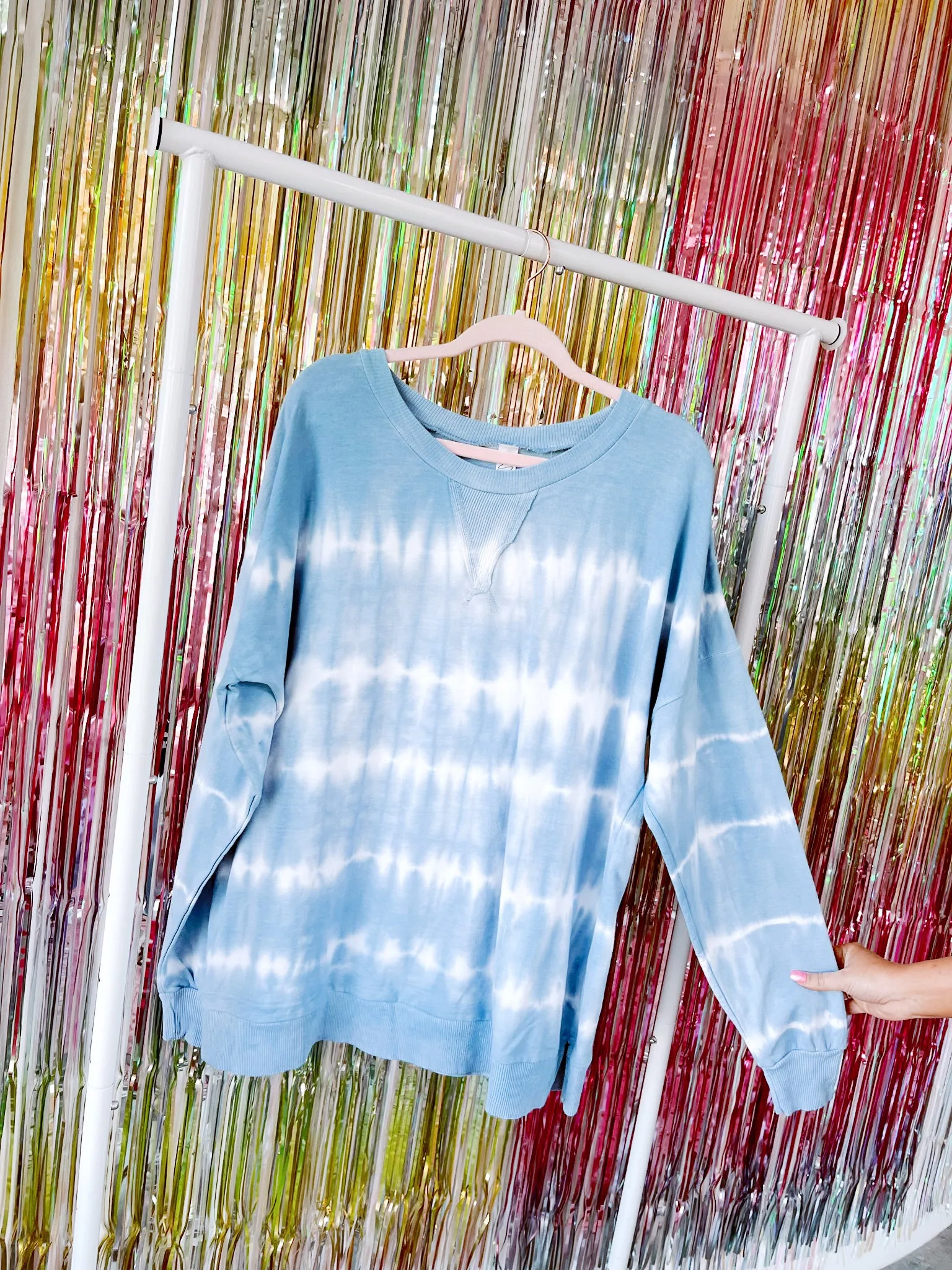 Free Form Tie Dye Long Sleeve Top - Ice Blue