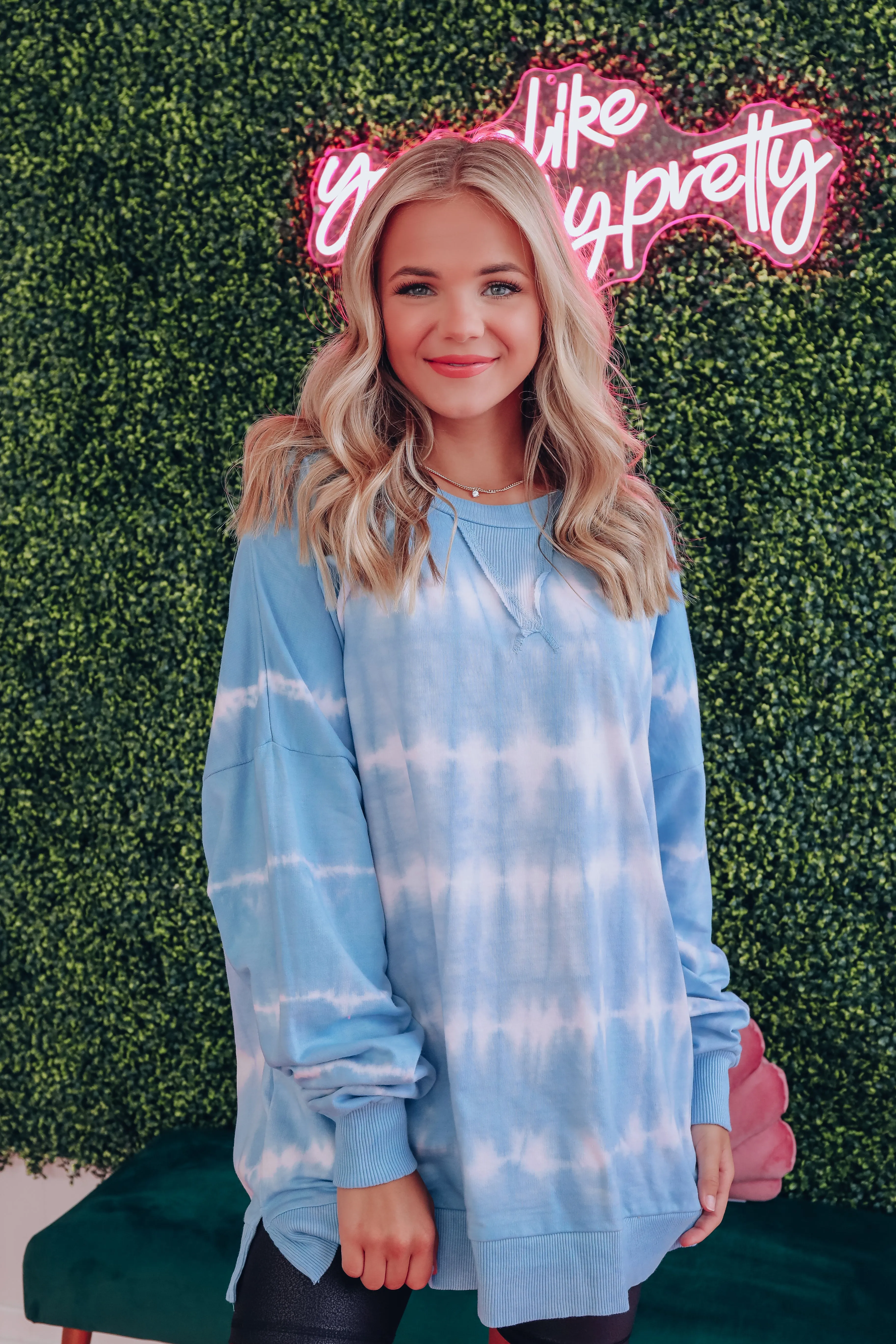 Free Form Tie Dye Long Sleeve Top - Ice Blue
