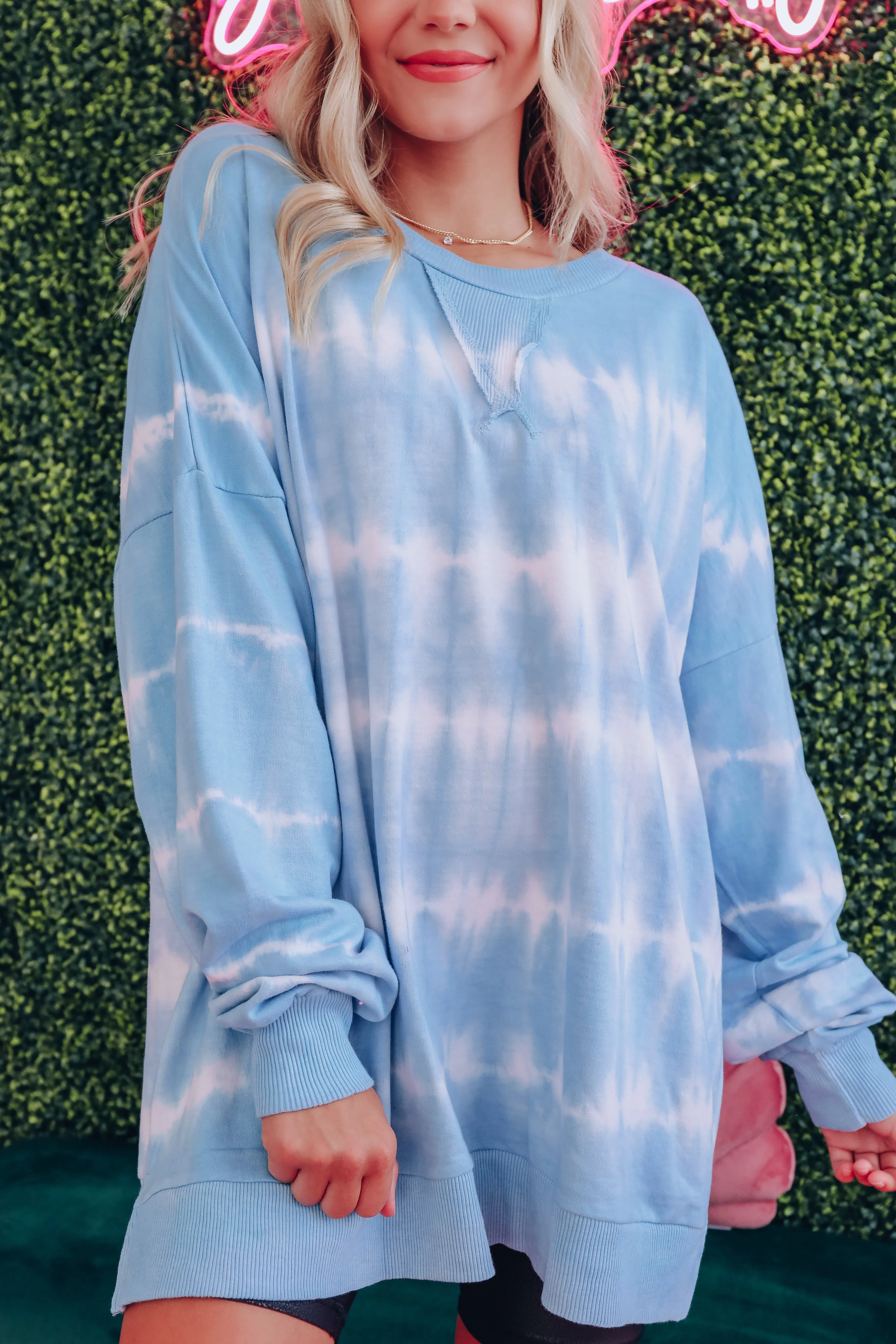 Free Form Tie Dye Long Sleeve Top - Ice Blue