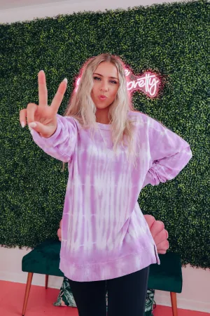 Free Form Tie Dye Long Sleeve Top - Neon Purple