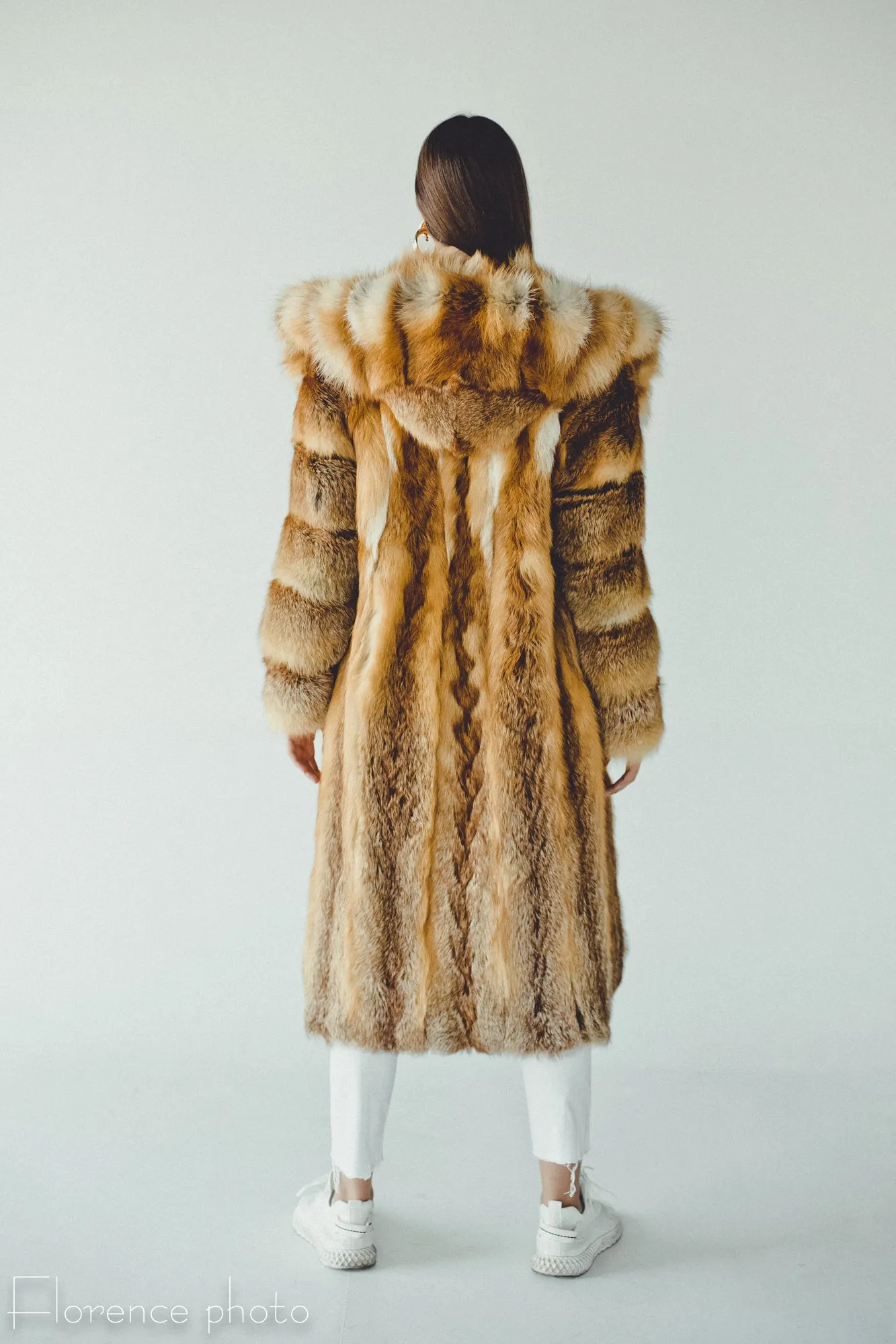 Full Lengh Hooded Fox Fur Coat