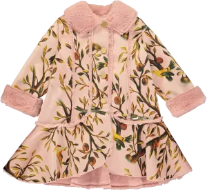 Girls Pink Velvet Coat with Faux Fur