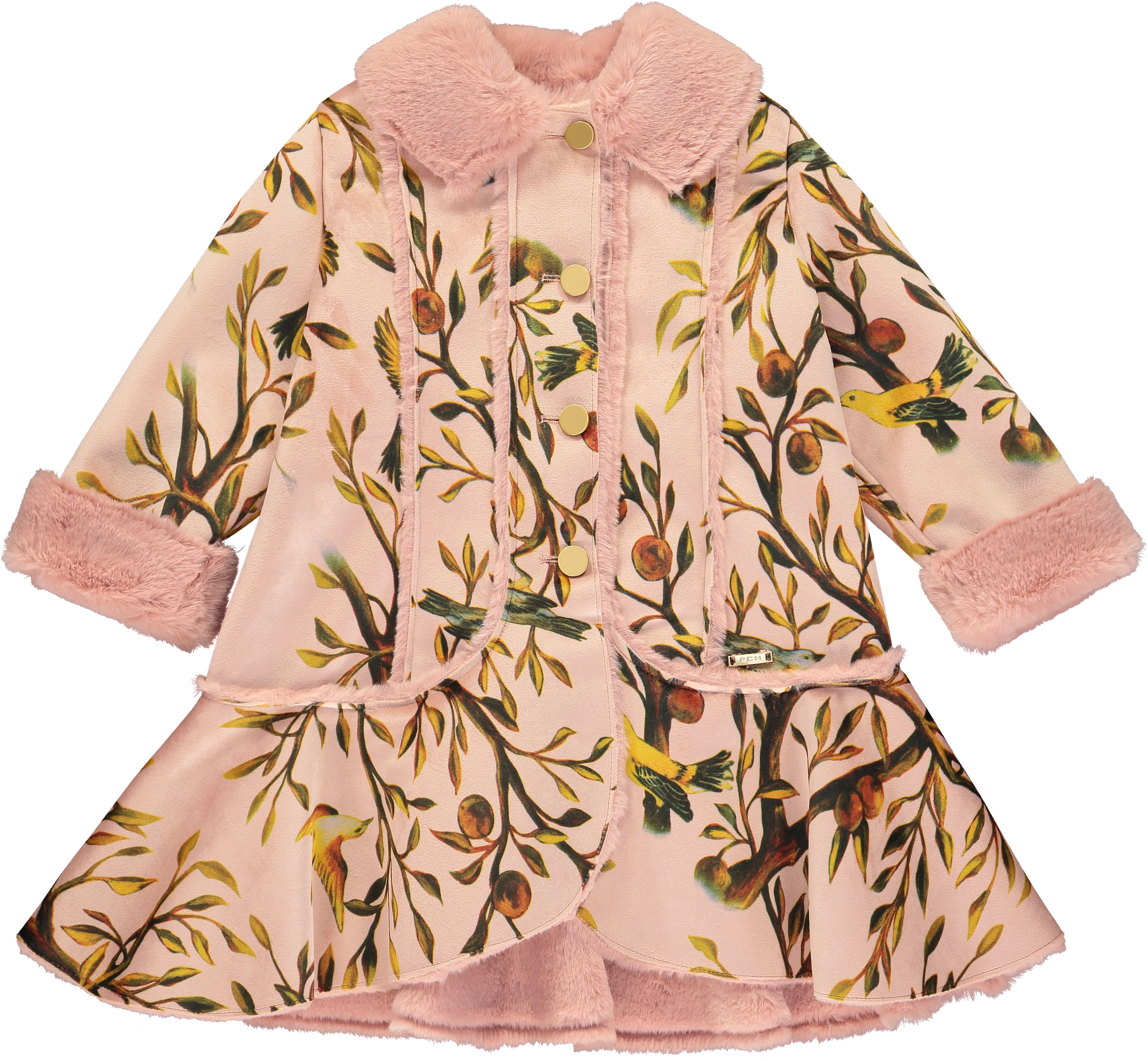 Girls Pink Velvet Coat with Faux Fur