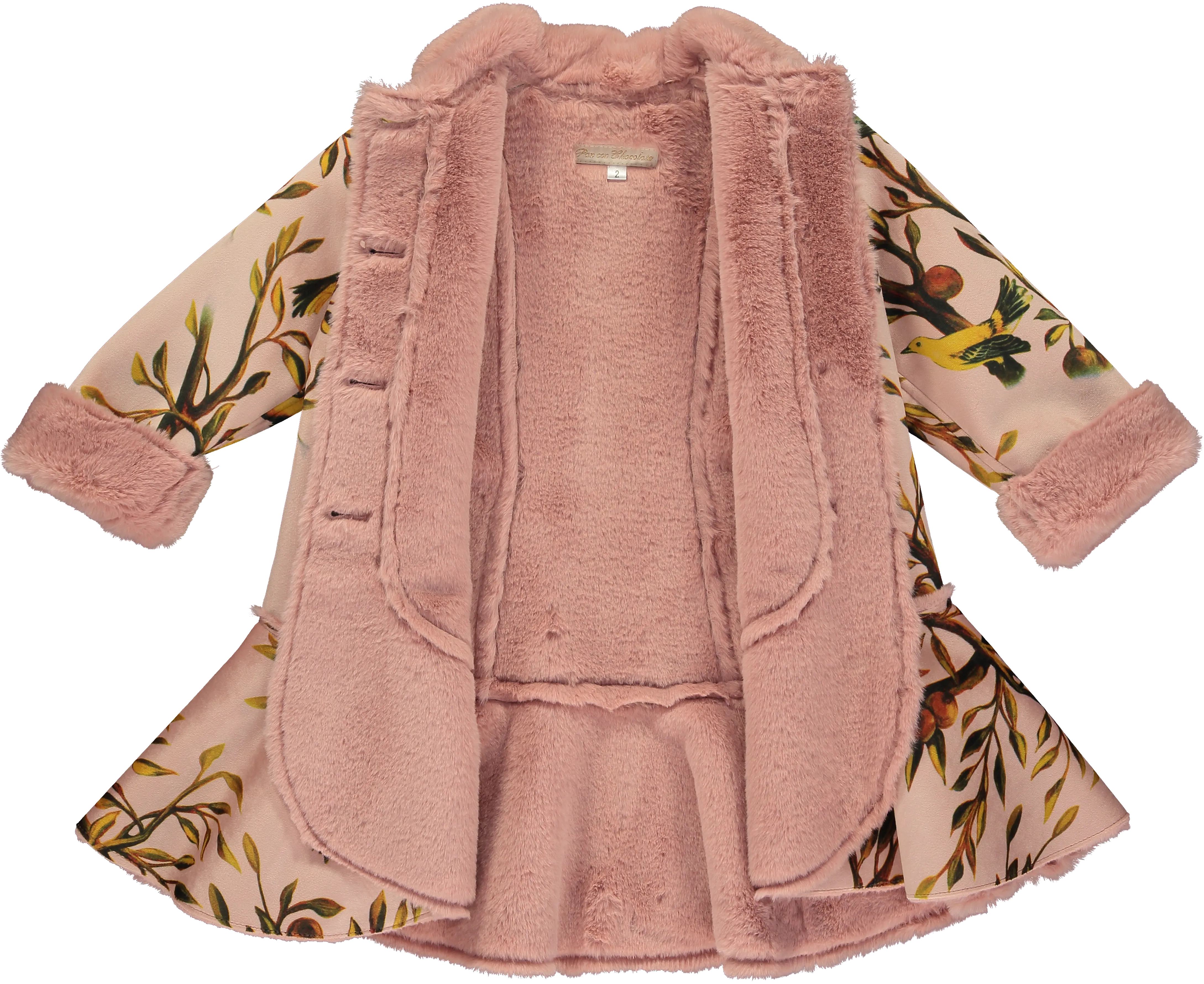 Girls Pink Velvet Coat with Faux Fur