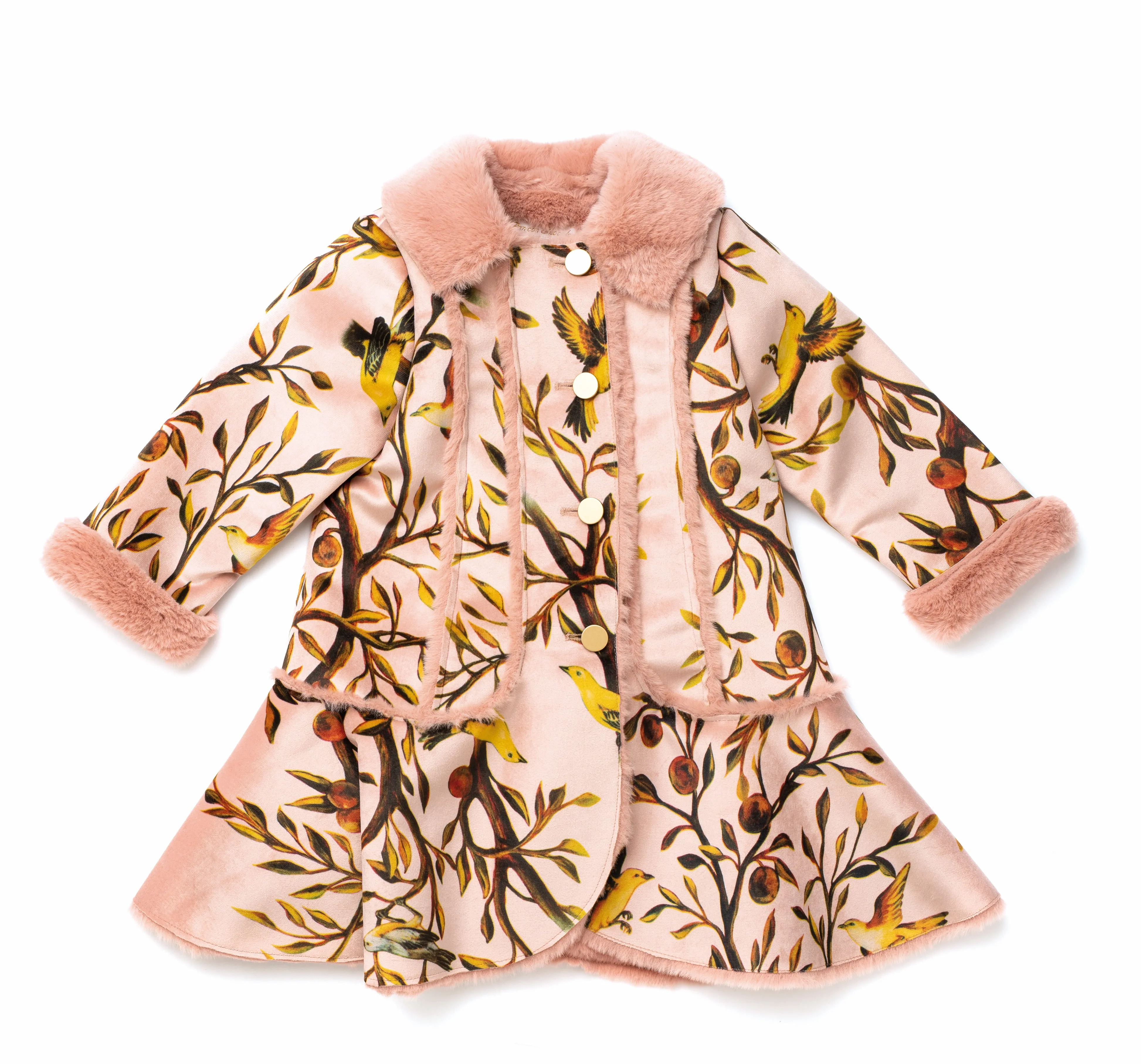 Girls Pink Velvet Coat with Faux Fur