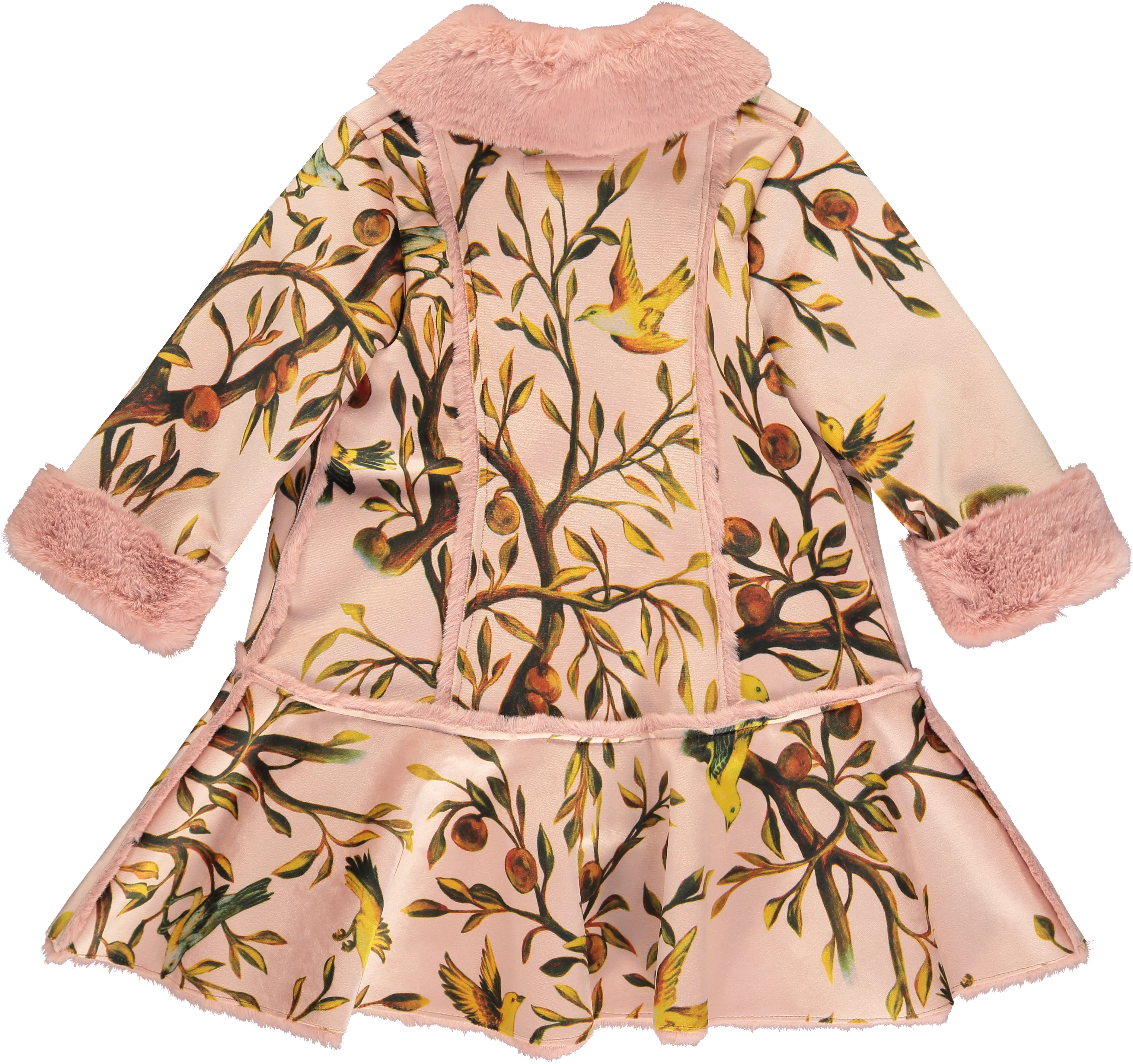 Girls Pink Velvet Coat with Faux Fur