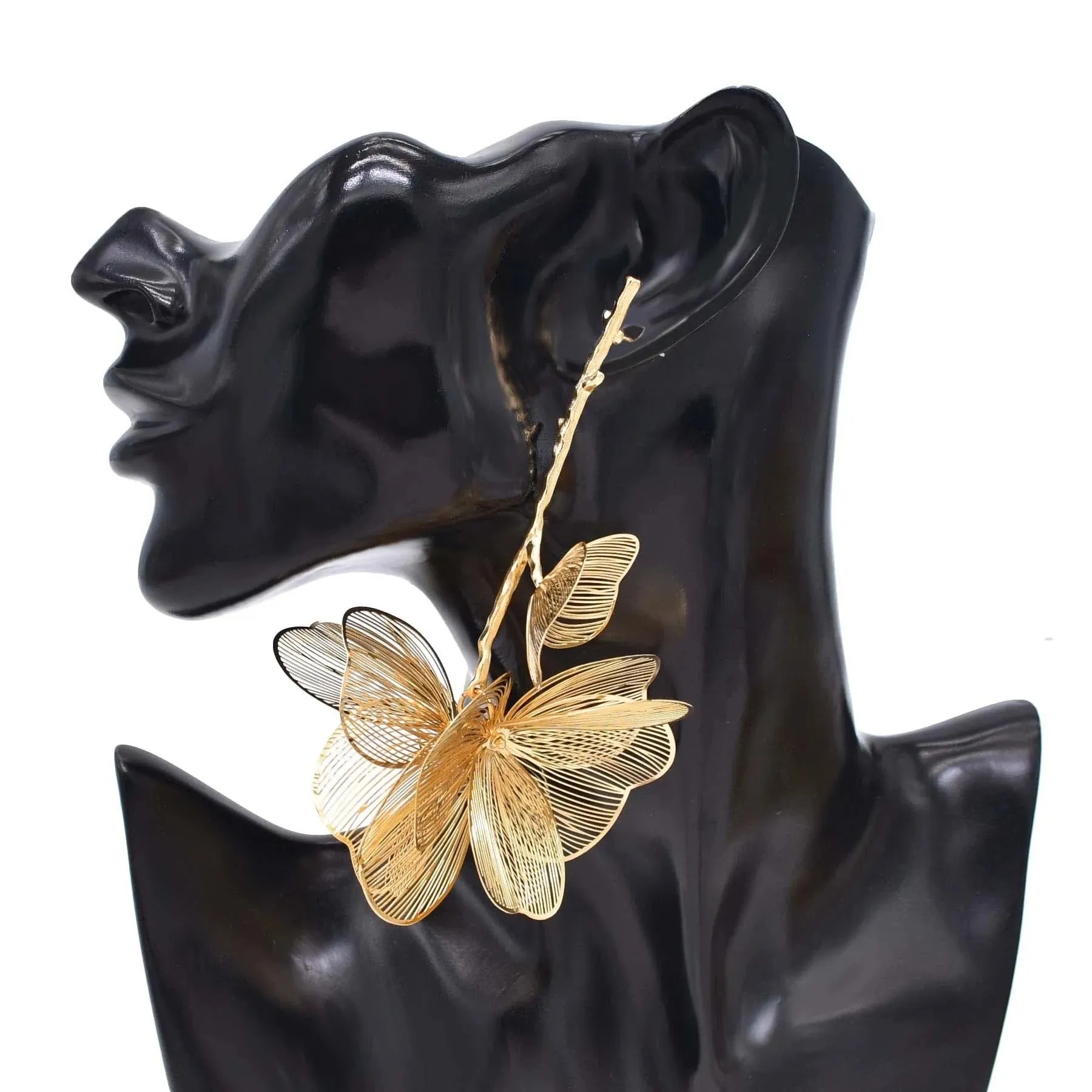 Golden Hollow Flower Leaf Long Earrings