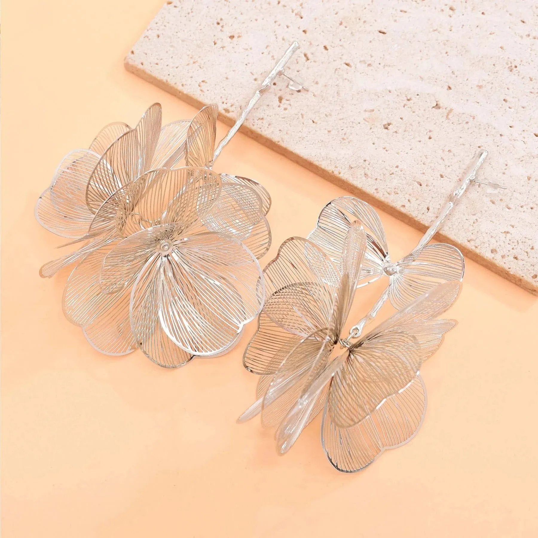 Golden Hollow Flower Leaf Long Earrings