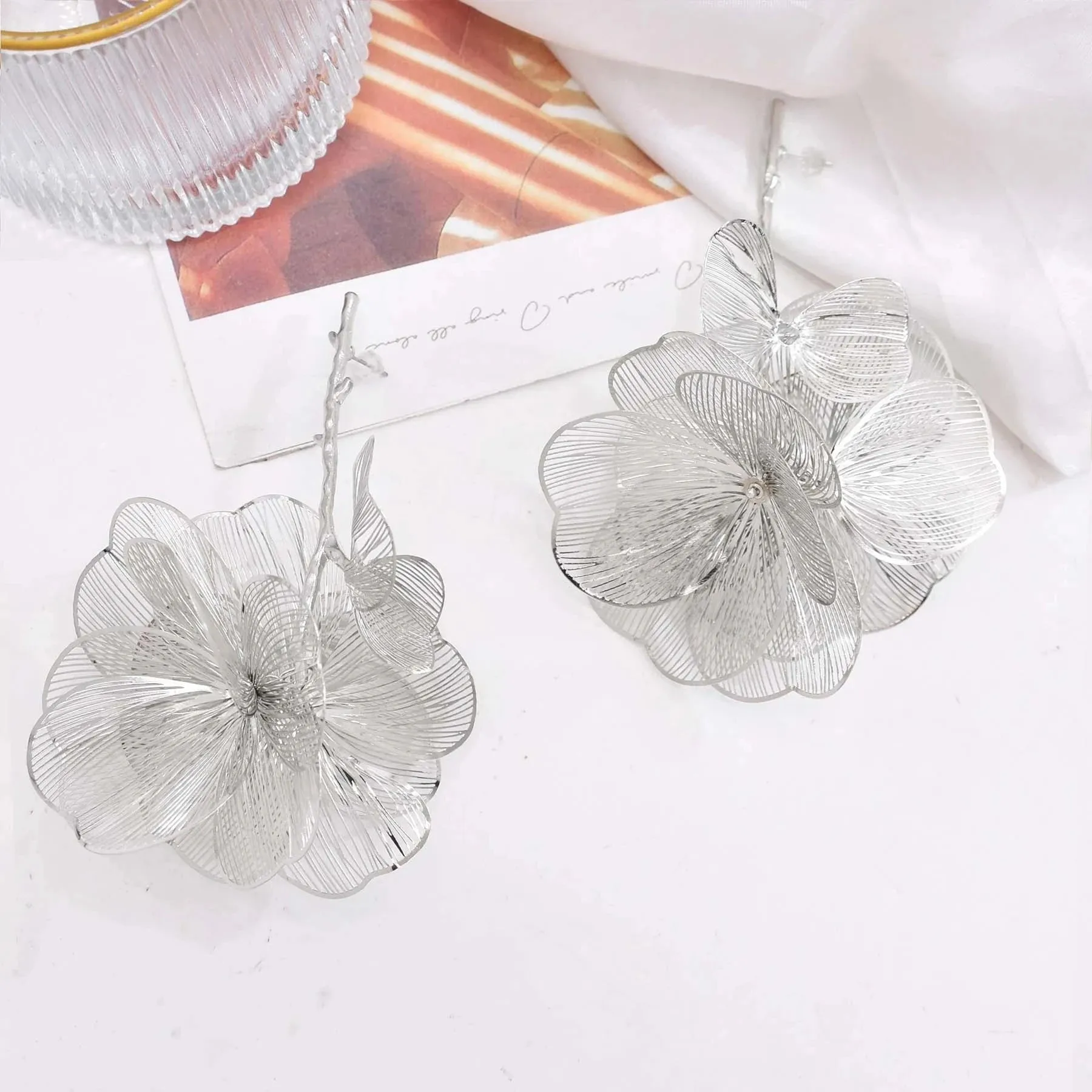Golden Hollow Flower Leaf Long Earrings