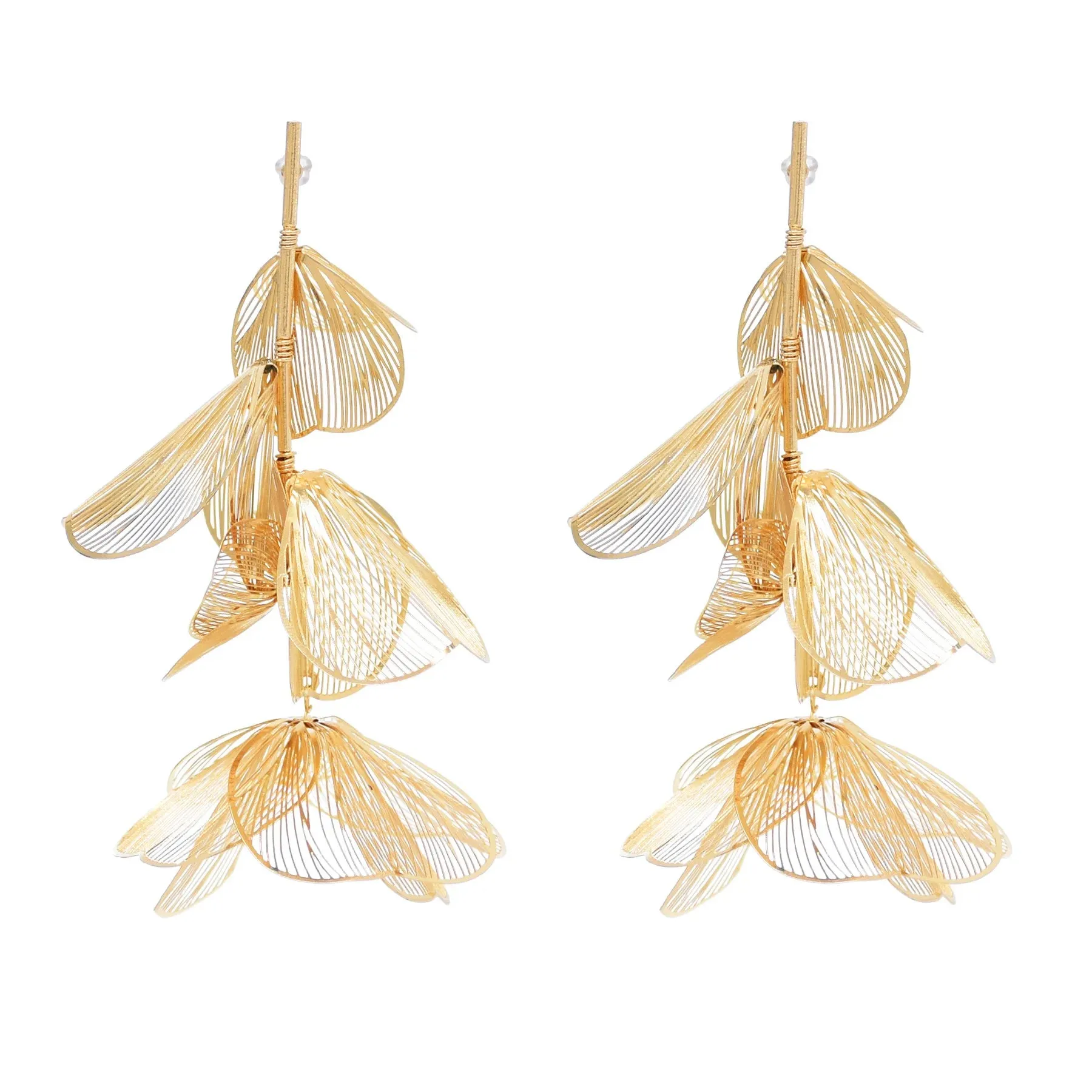 Golden Hollow Flower Leaf Long Earrings