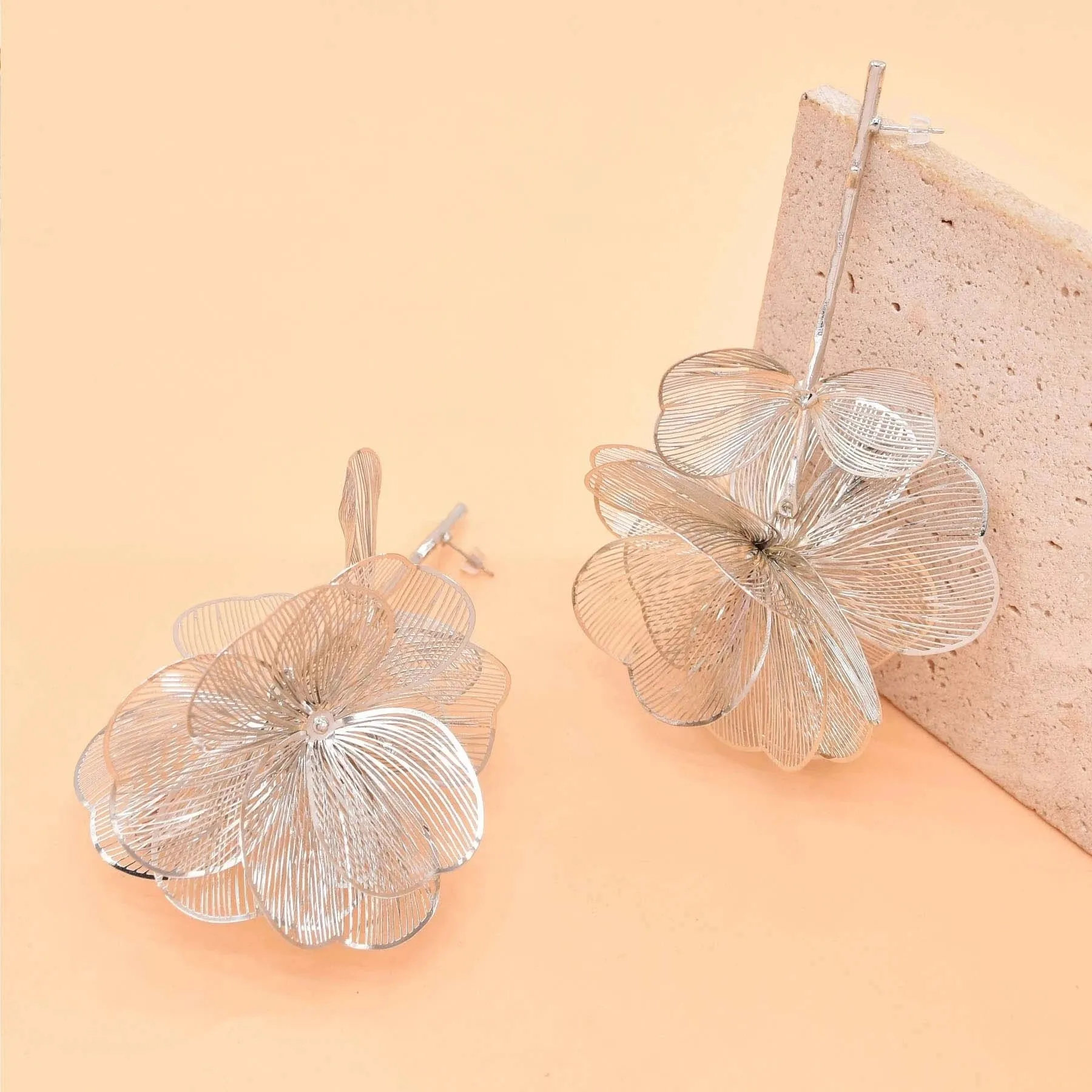 Golden Hollow Flower Leaf Long Earrings
