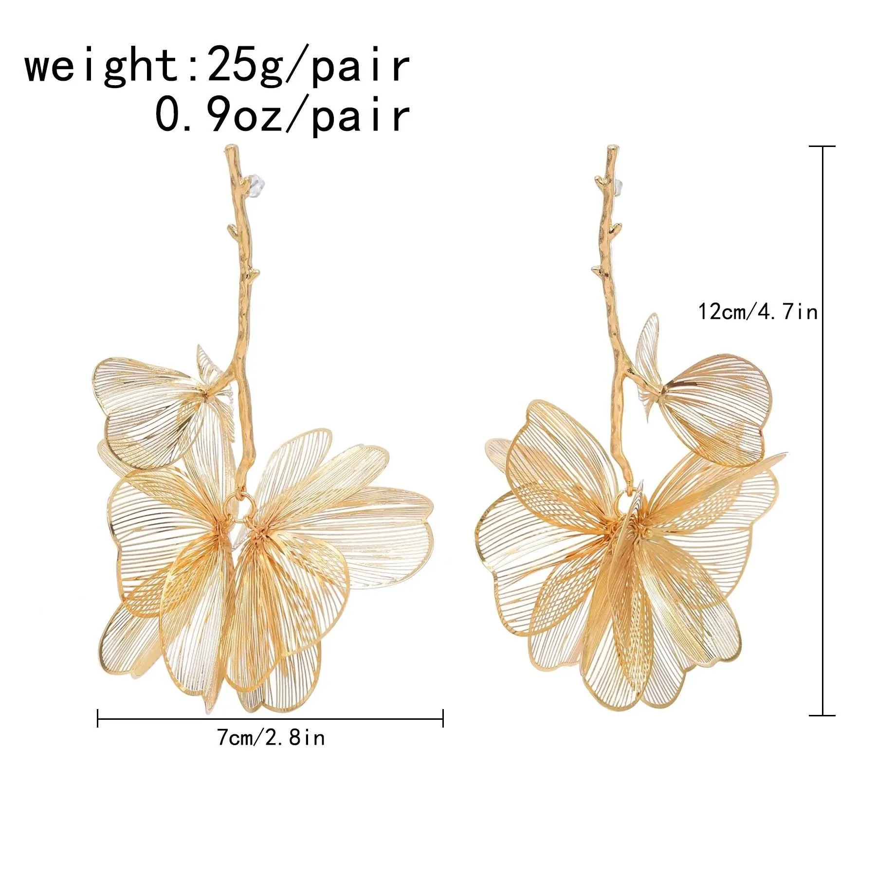 Golden Hollow Flower Leaf Long Earrings