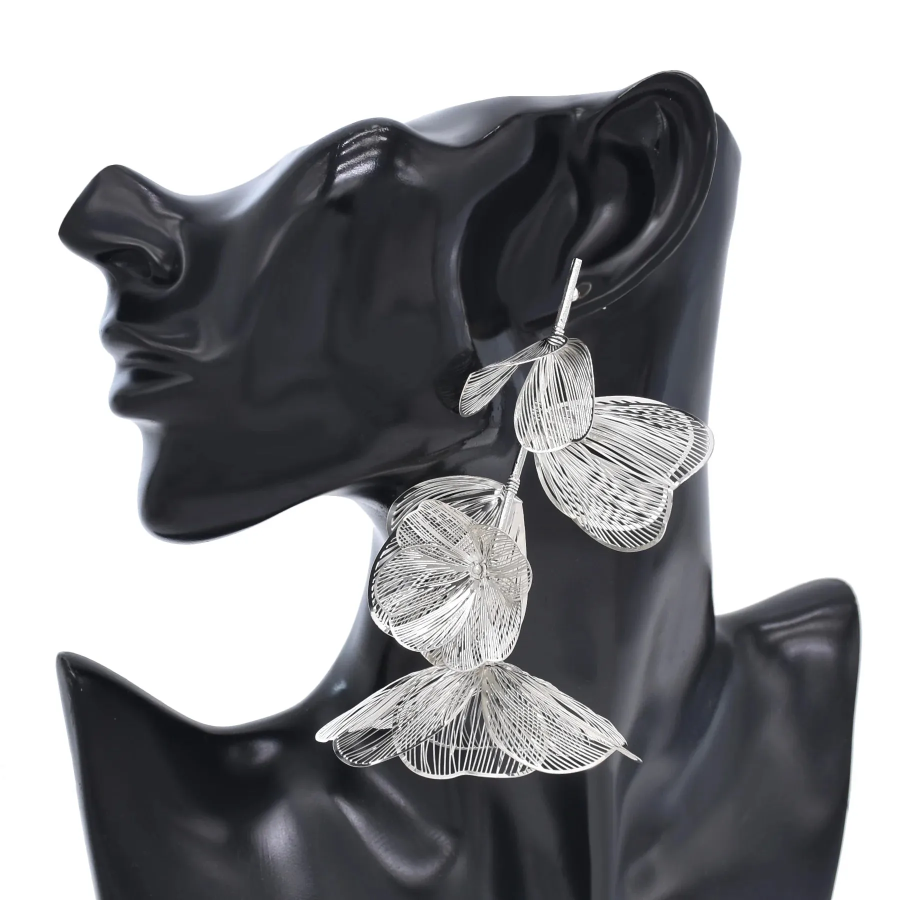 Golden Hollow Flower Leaf Long Earrings