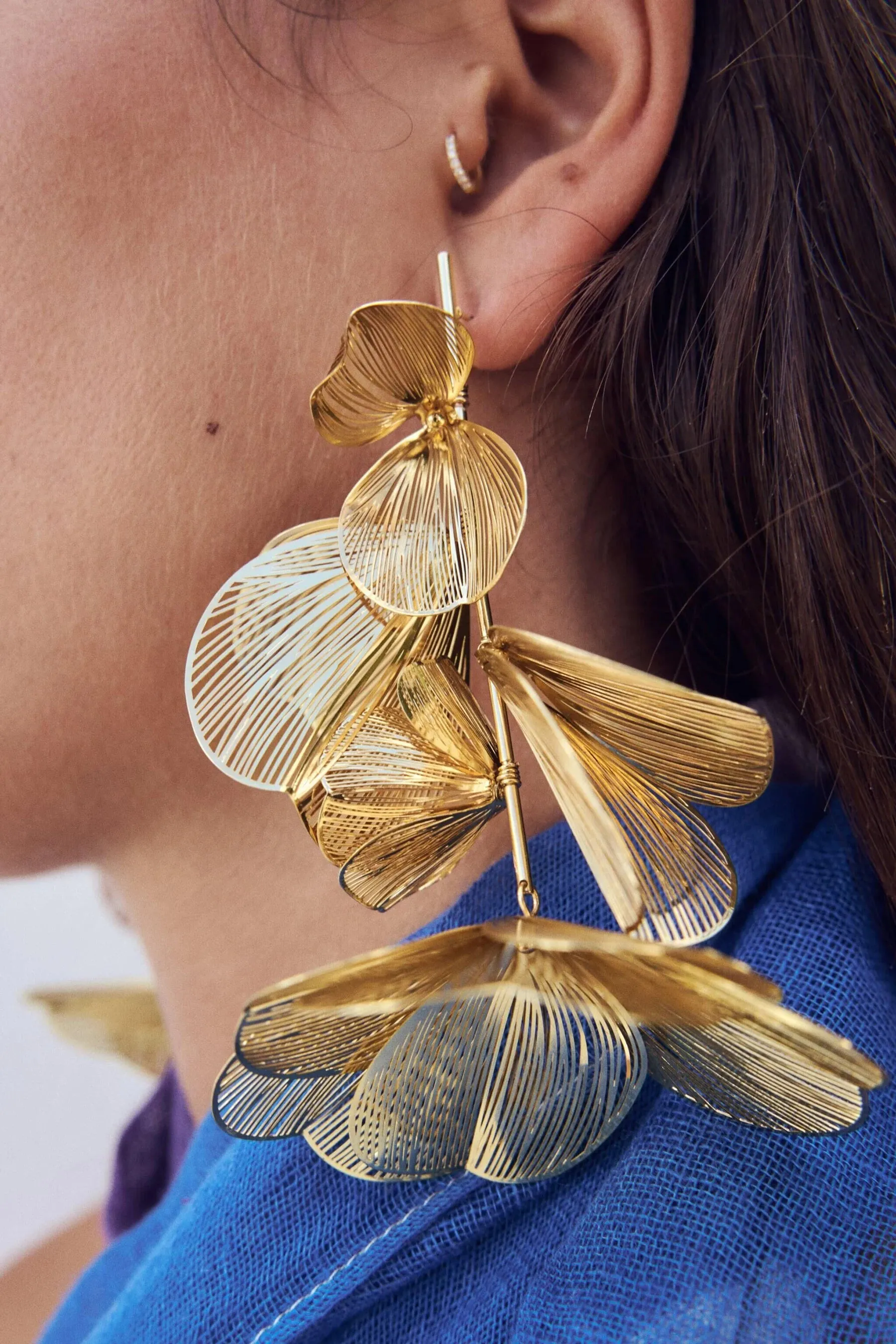 Golden Hollow Flower Leaf Long Earrings