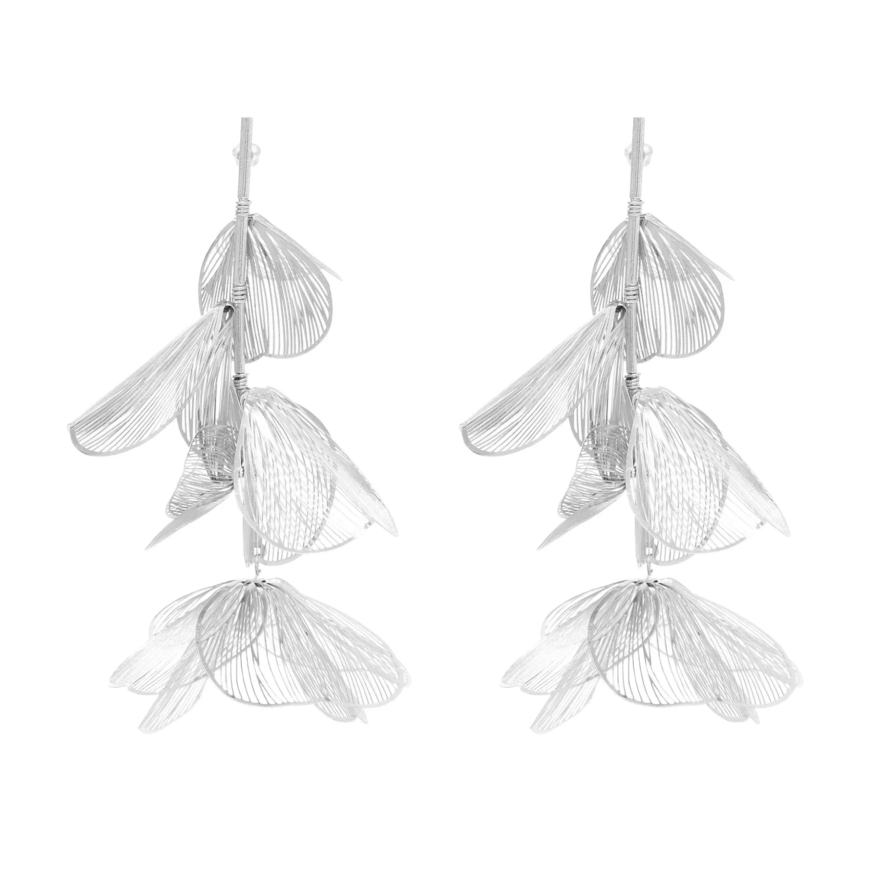 Golden Hollow Flower Leaf Long Earrings