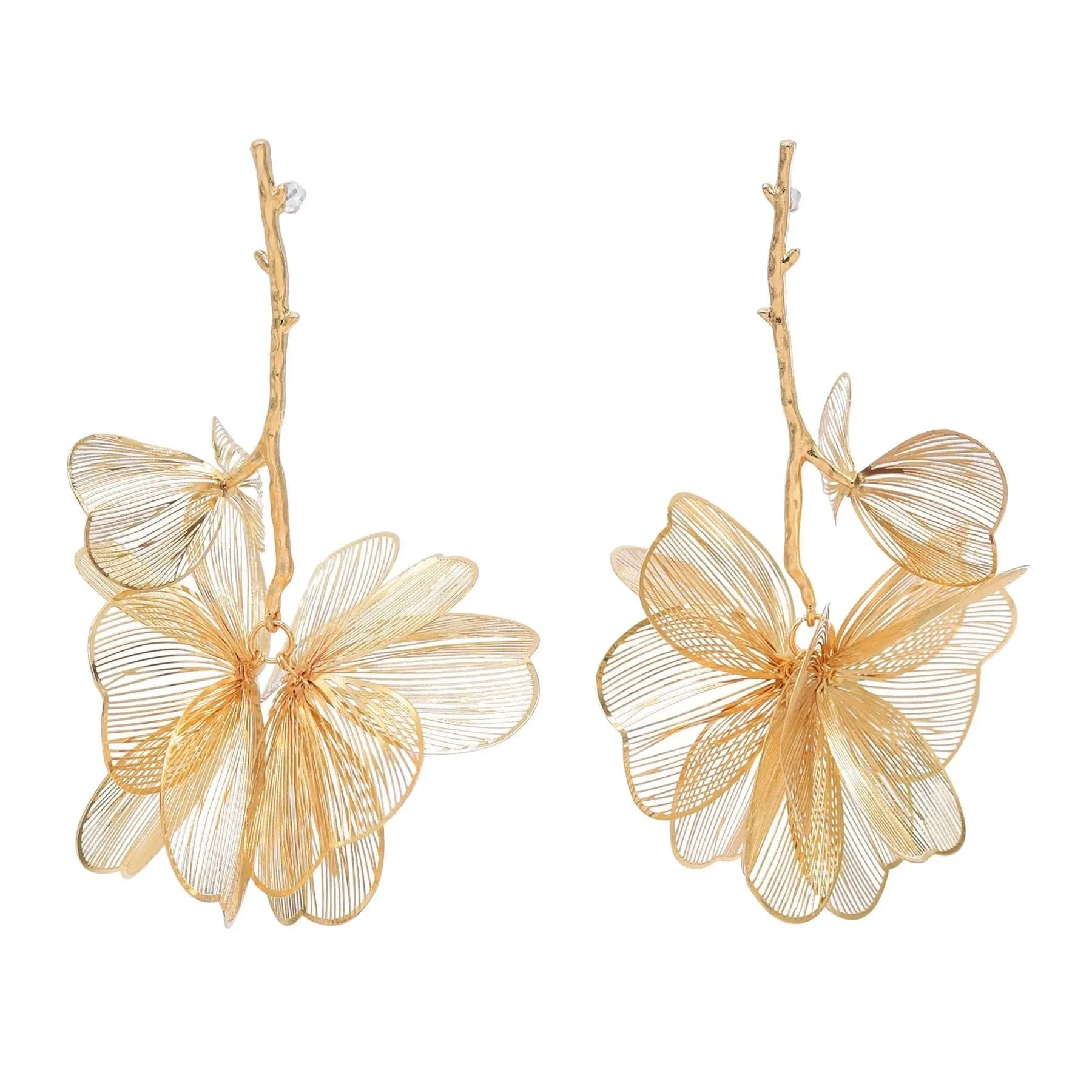 Golden Hollow Flower Leaf Long Earrings