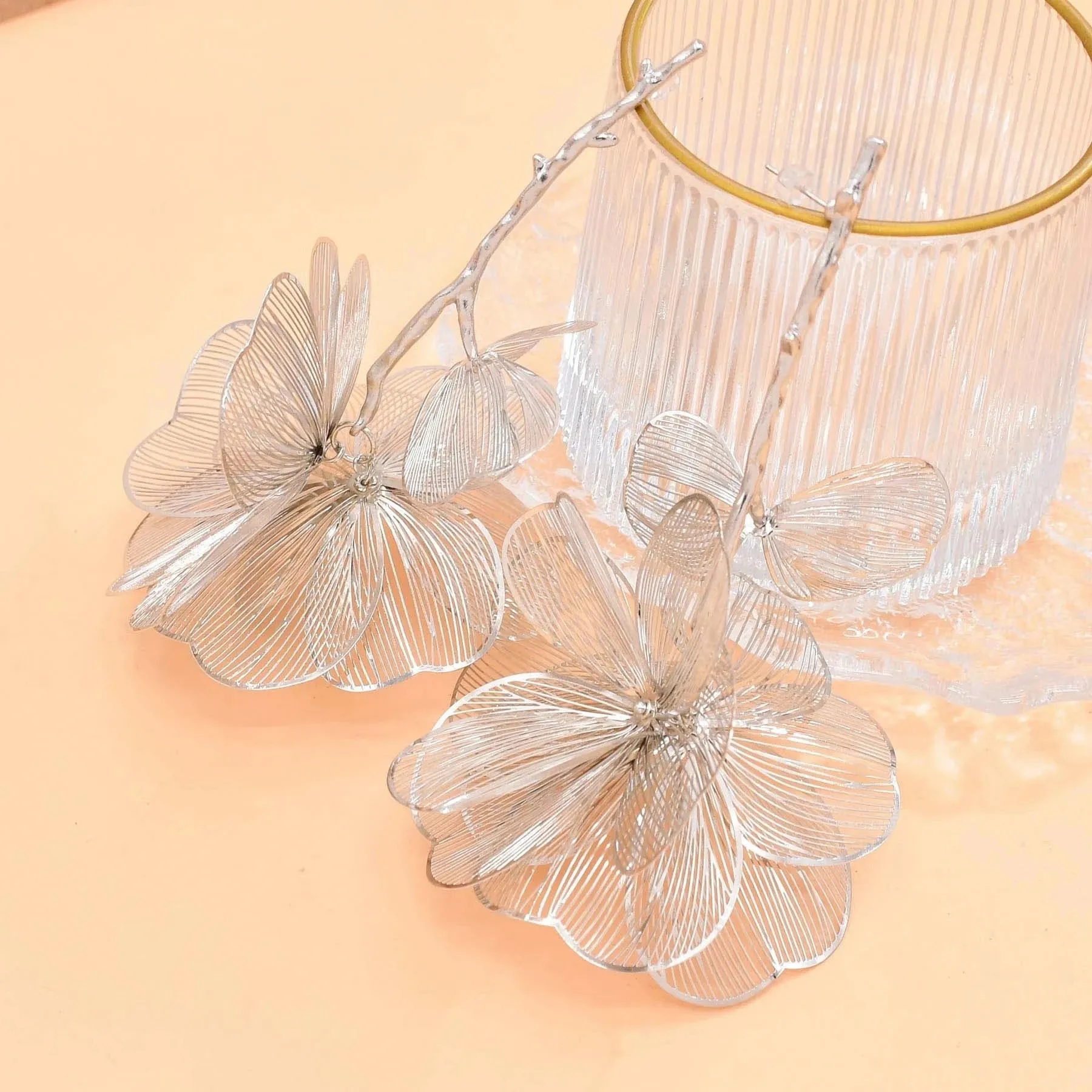 Golden Hollow Flower Leaf Long Earrings