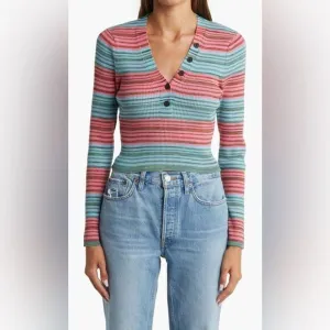 Gorgeous Derek Lam Neiman's Saks Milana Cropped Henley Sweater Top Shirt Large‎