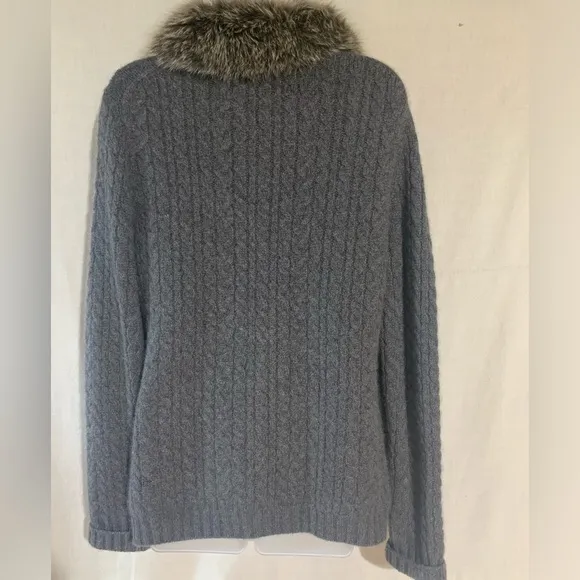 Grey Marina Luna 100% Cashmere Sweater with Fox Fur Collar