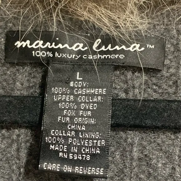 Grey Marina Luna 100% Cashmere Sweater with Fox Fur Collar
