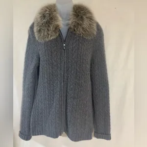 Grey Marina Luna 100% Cashmere Sweater with Fox Fur Collar