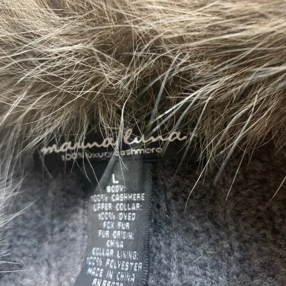 Grey Marina Luna 100% Cashmere Sweater with Fox Fur Collar