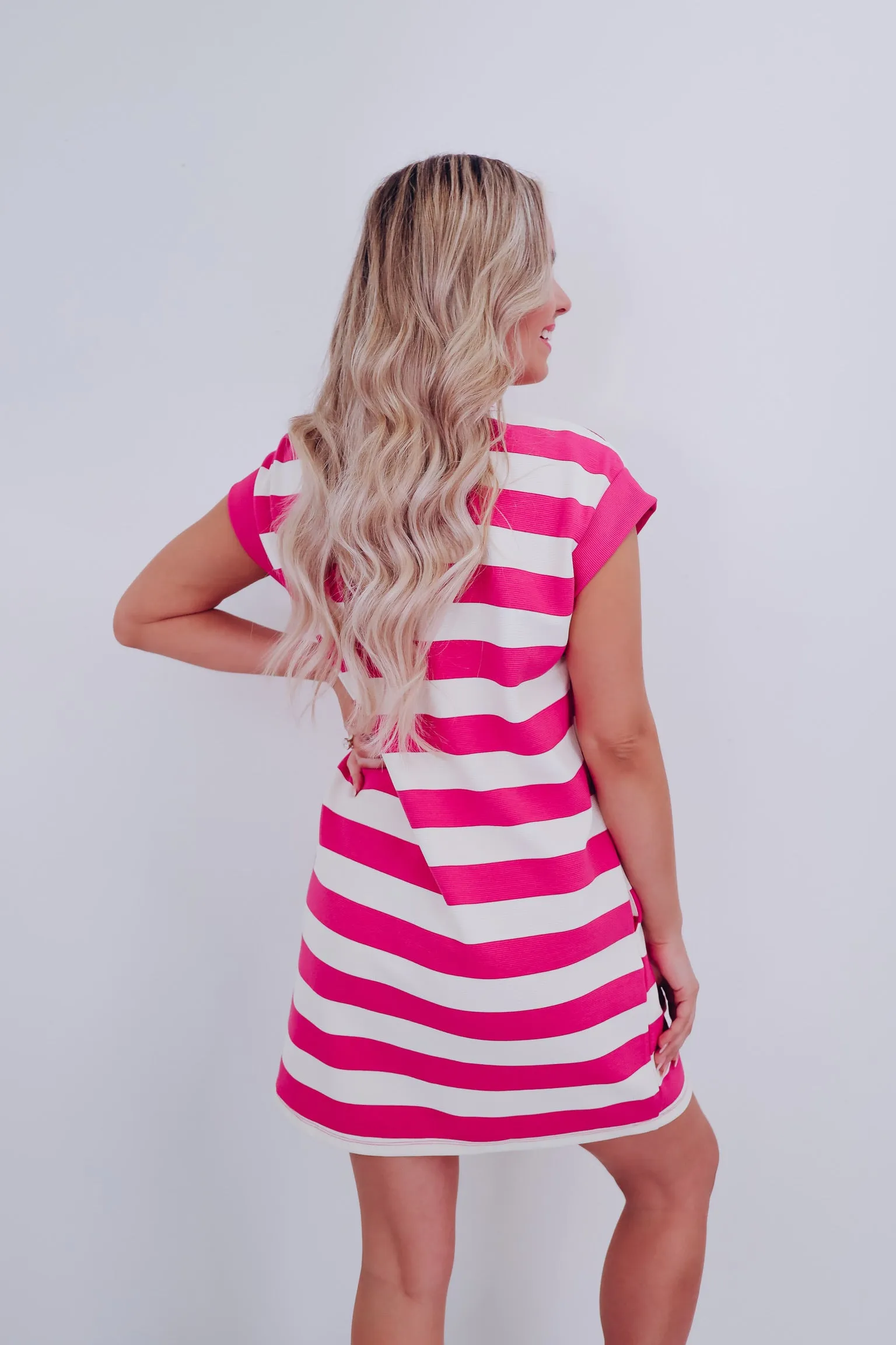 Halo Horizontal Stripe Pocketed Dress - Pink