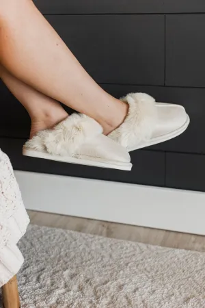 Happy At Home Faux Fur Slippers- Light Taupe