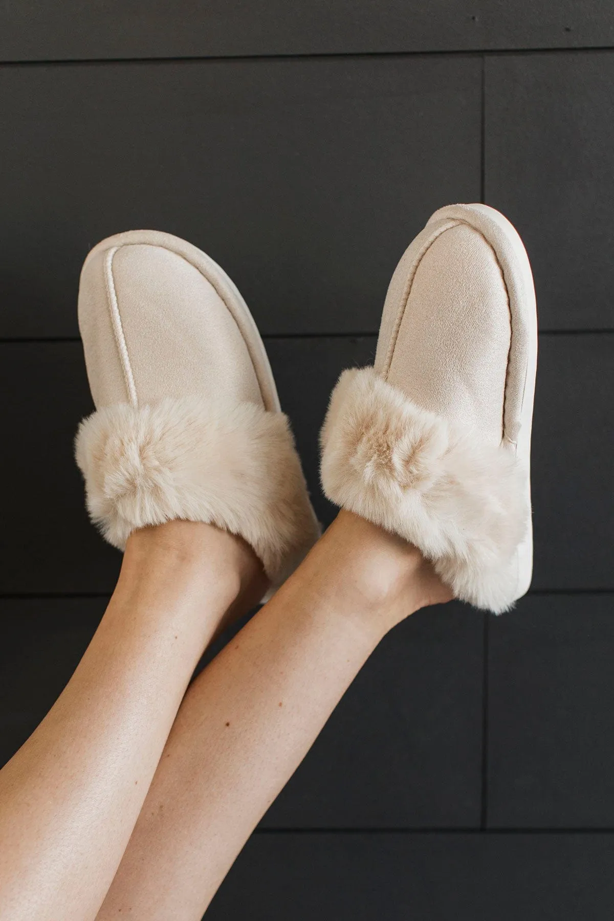 Happy At Home Faux Fur Slippers- Light Taupe