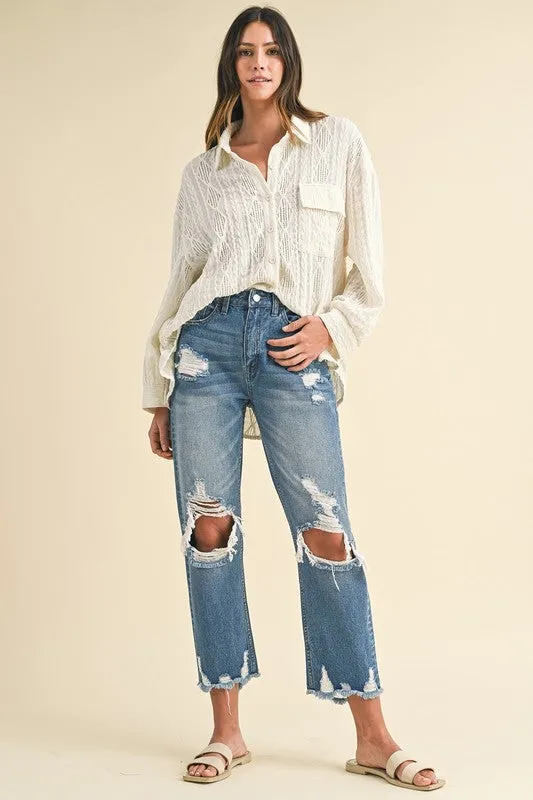 Hazel Blues® |  Annie Wear Distressed Raw Hem Cropped Jeans