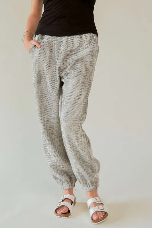 Hazel Blues® |  Davi & Dani Rhinestone Elastic Waist Joggers
