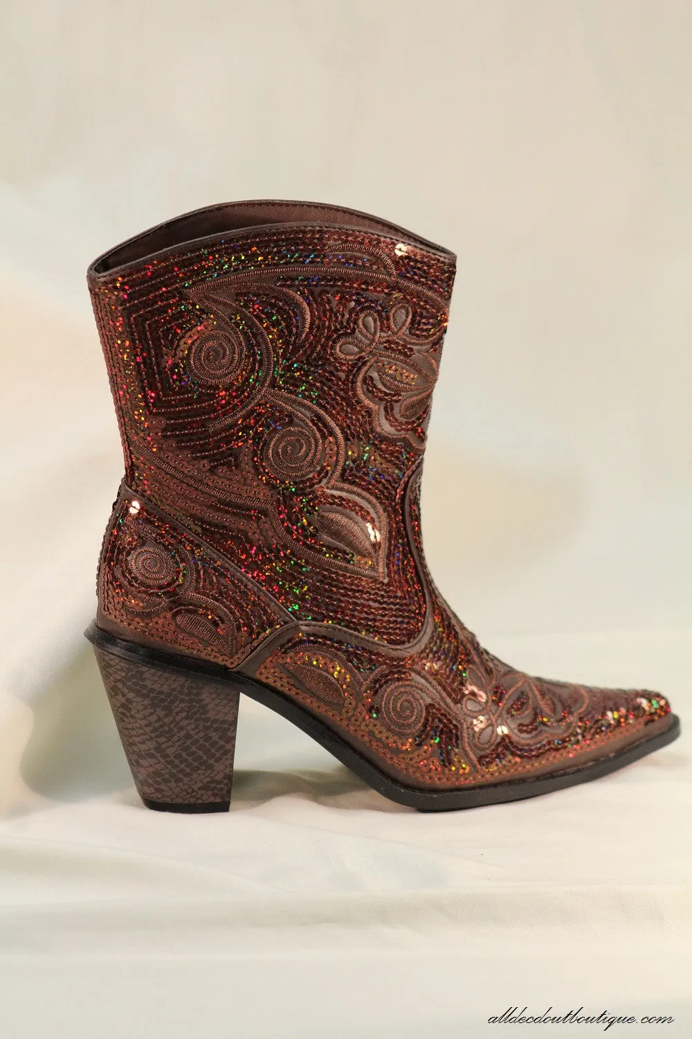 Helen's Heart | Bootie Embellished Sequin Bronze Boot