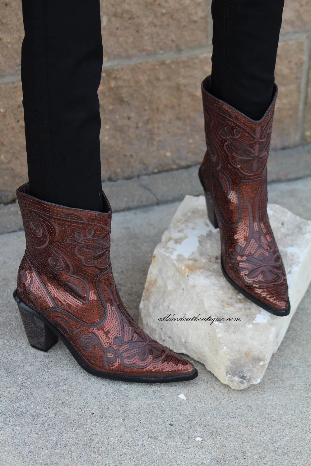 Helen's Heart | Bootie Embellished Sequin Bronze Boot
