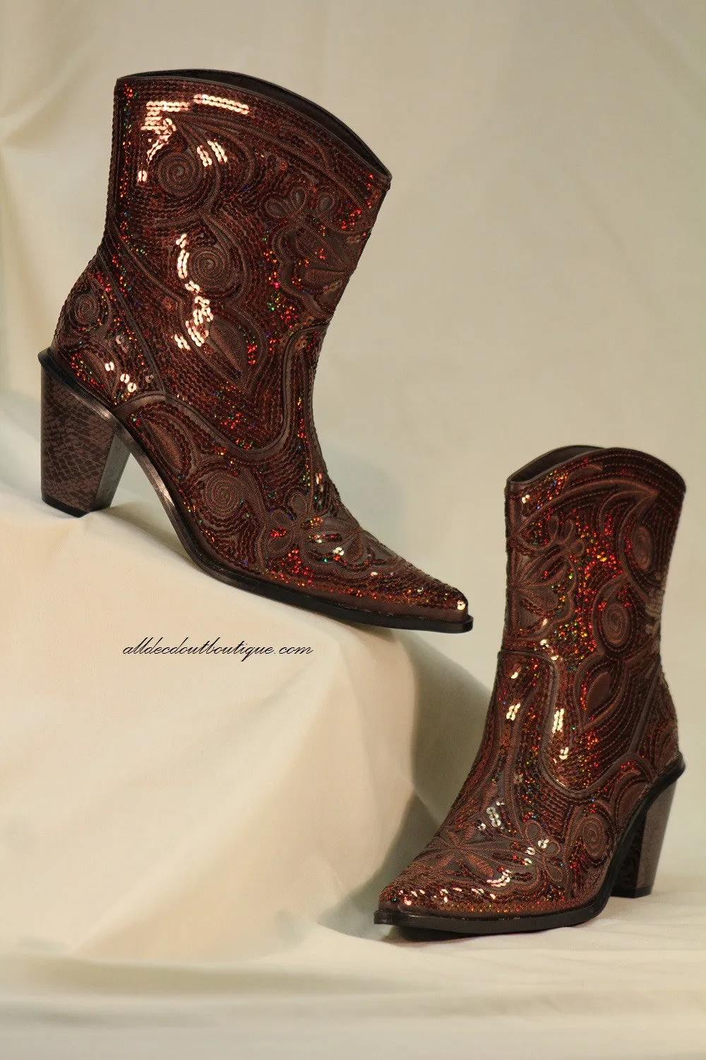 Helen's Heart | Bootie Embellished Sequin Bronze Boot